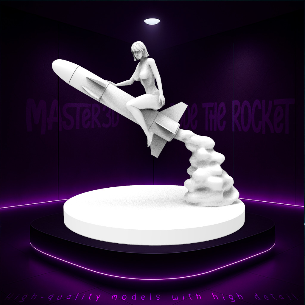 A girl riding a rocket flying into space 3D print model_1