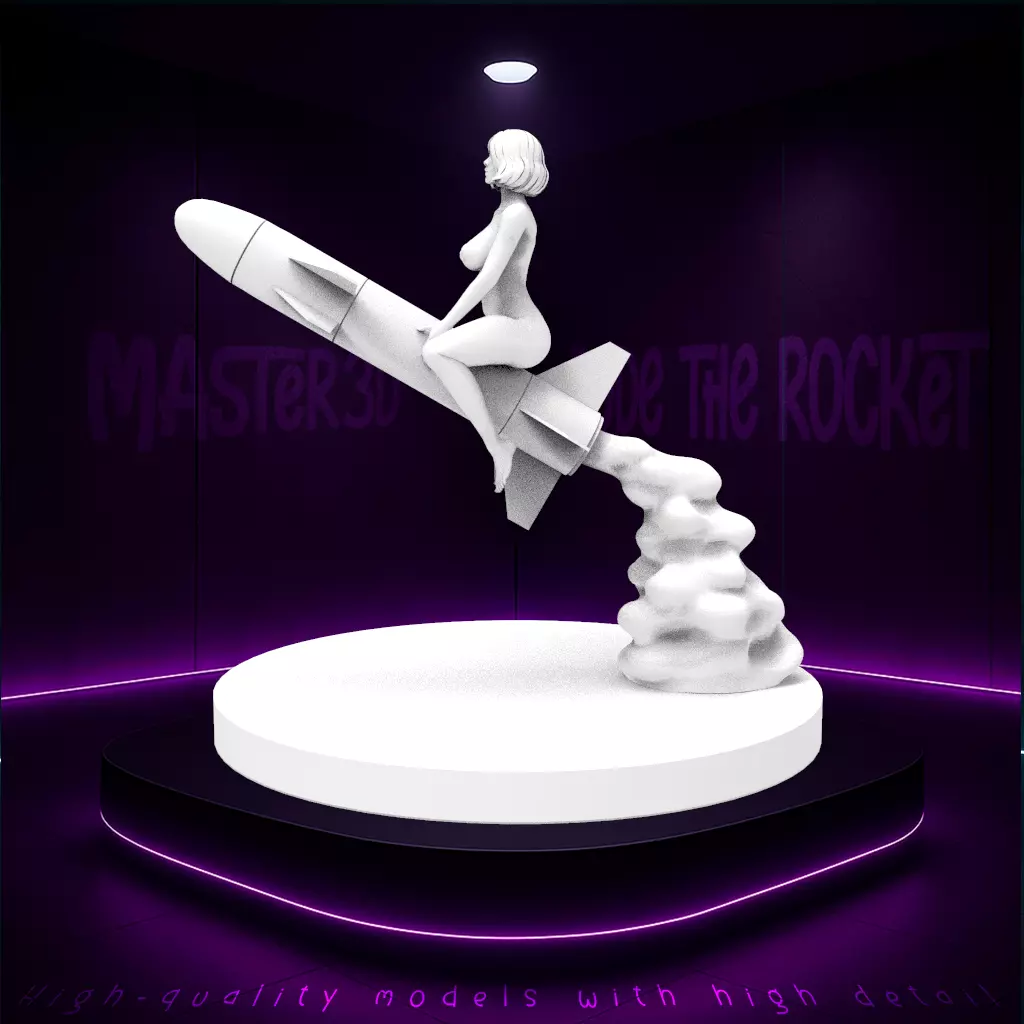 A girl riding a rocket flying into space 3D print model_0