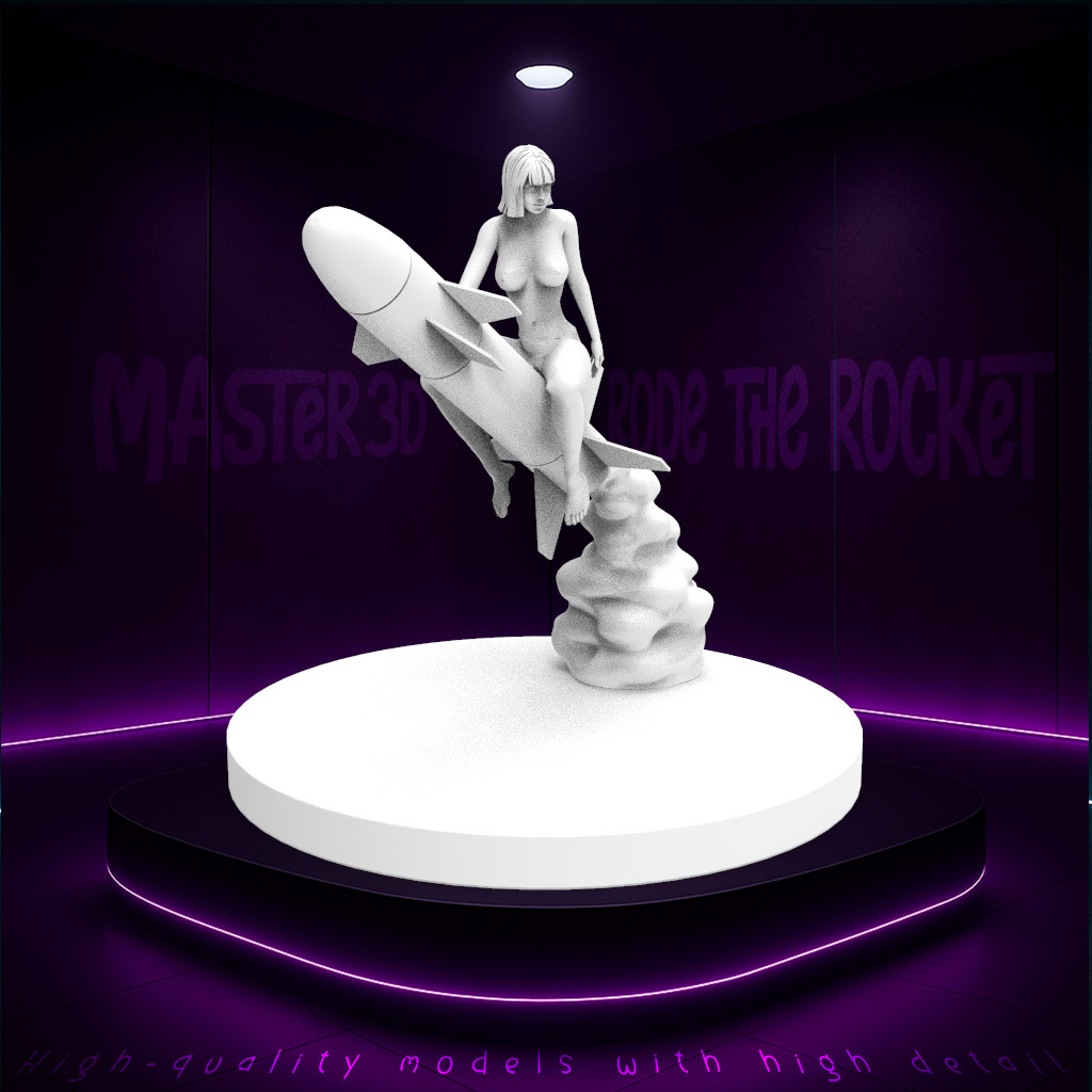 A girl riding a rocket flying into space 3D print model_3