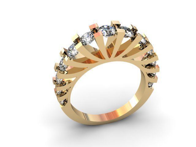 9 rings engagement ring gold with diamonds 3D print model_1