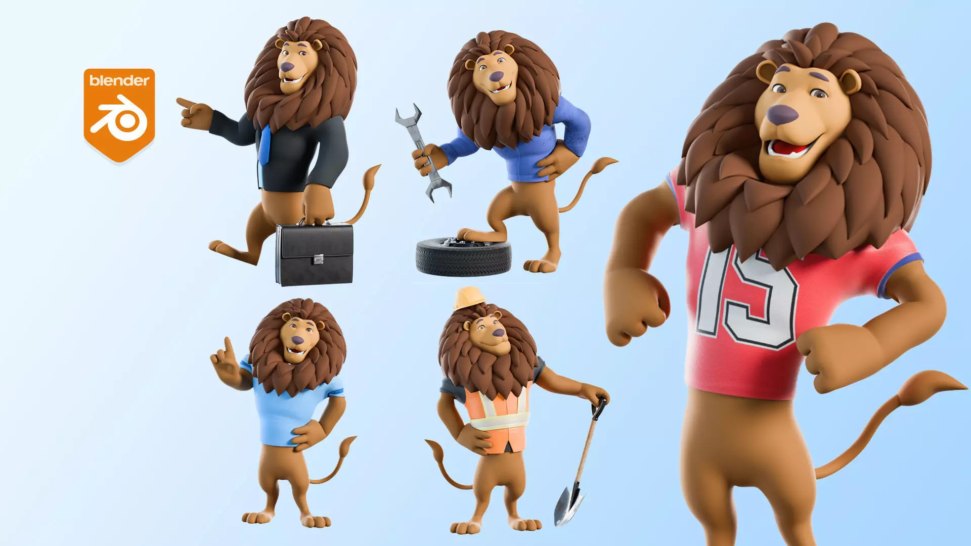 Cartoon Mascot Lion Rigged 3D model 3D model_0