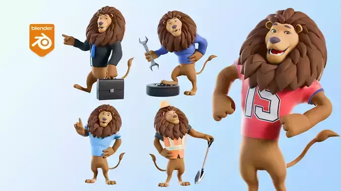 Cartoon Mascot Lion Rigged 3D model 3D model