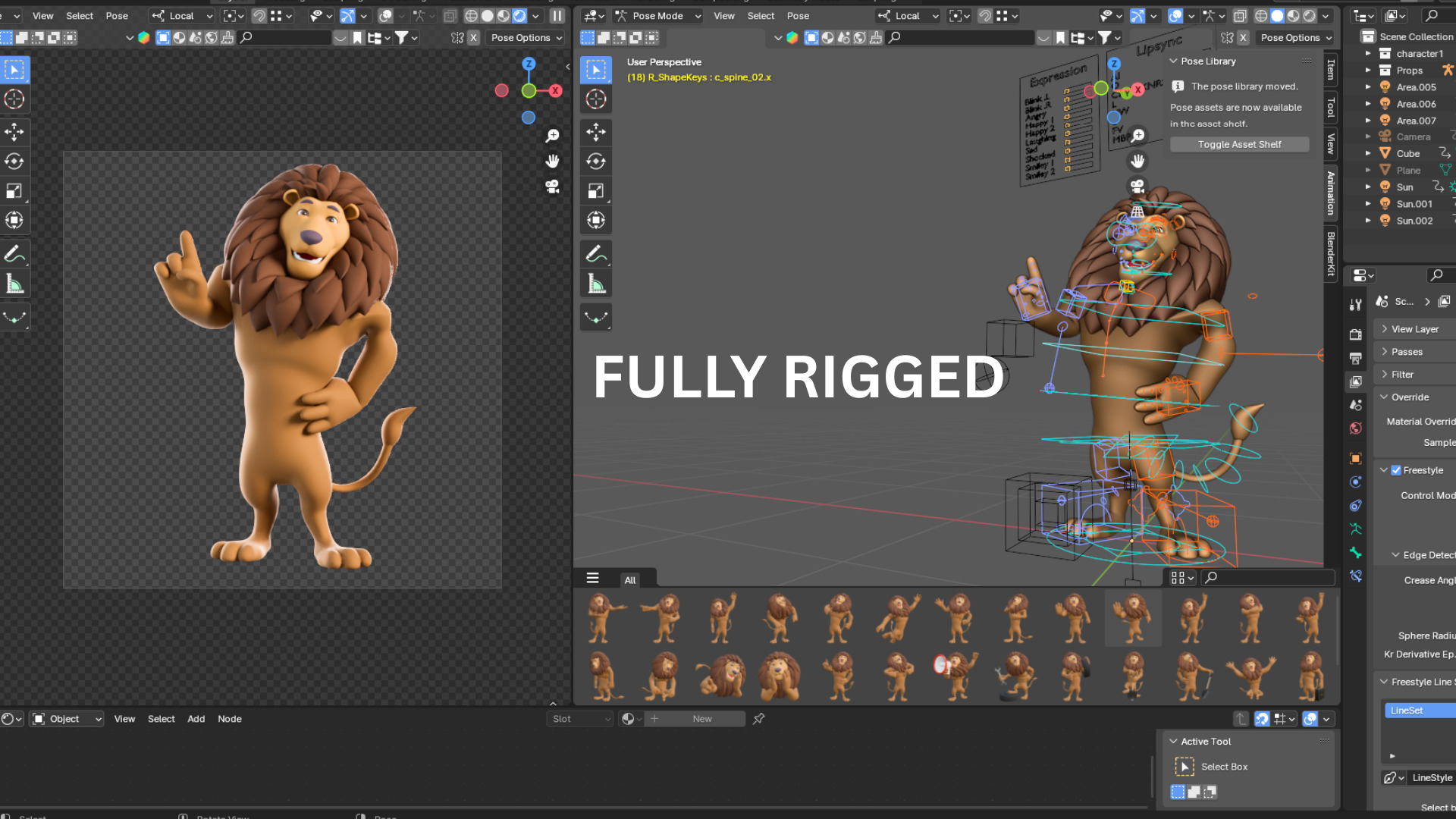 Cartoon Mascot Lion Rigged 3D model 3D model_5