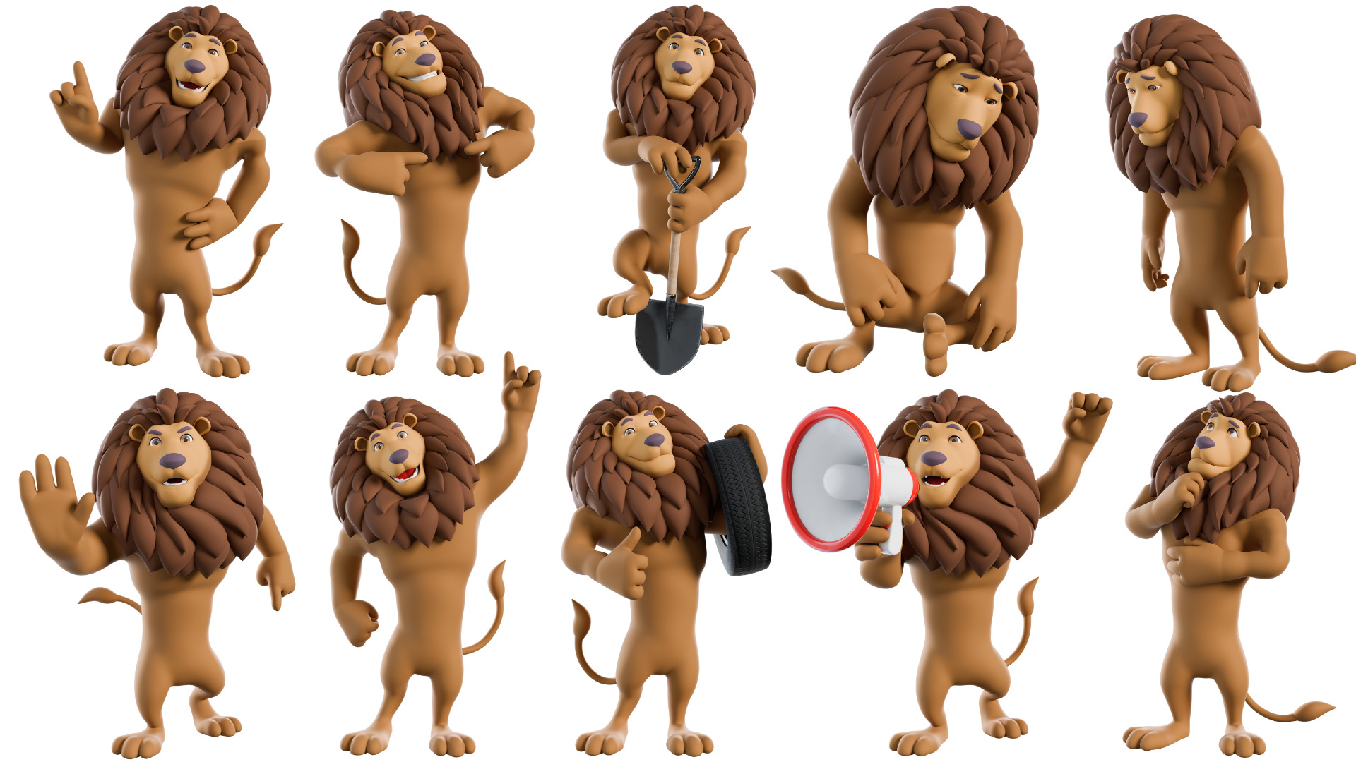 Cartoon Mascot Lion Rigged 3D model 3D model_10