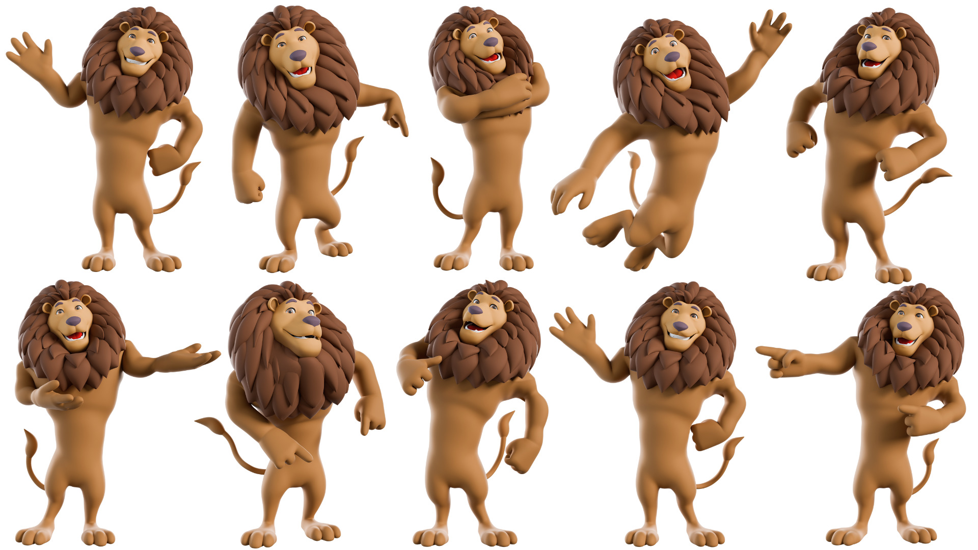 Cartoon Mascot Lion Rigged 3D model 3D model_11