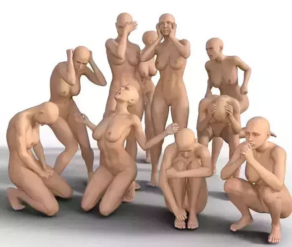 sad worried crying women modeling 3D print model