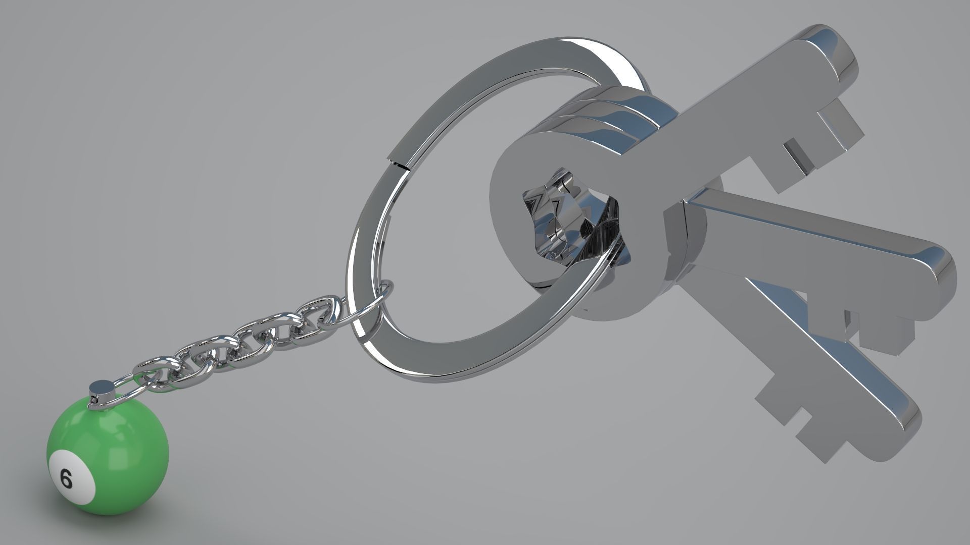 6 Pool Snooker Ball with Keychain 3D model_3