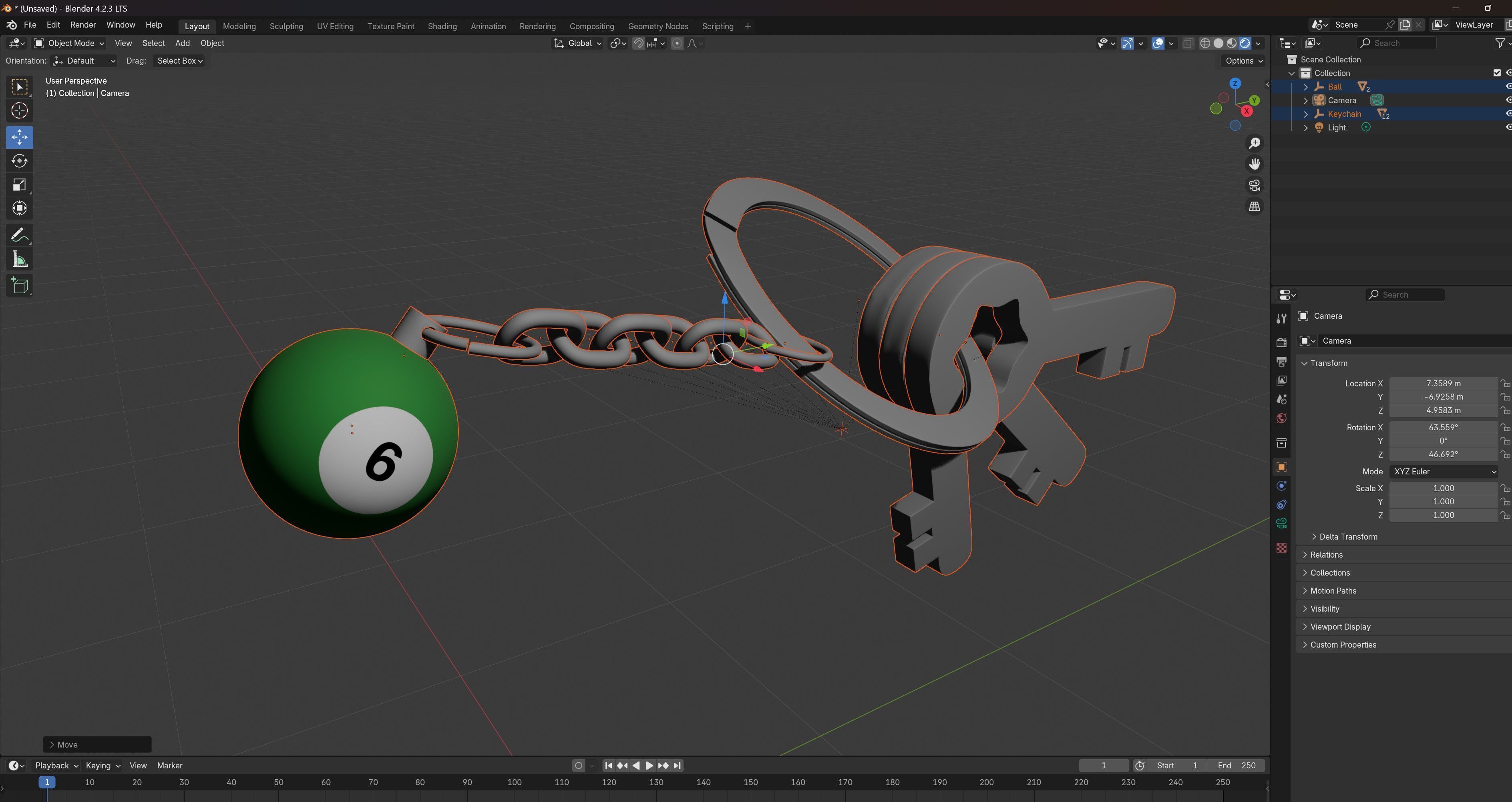 6 Pool Snooker Ball with Keychain 3D model_6