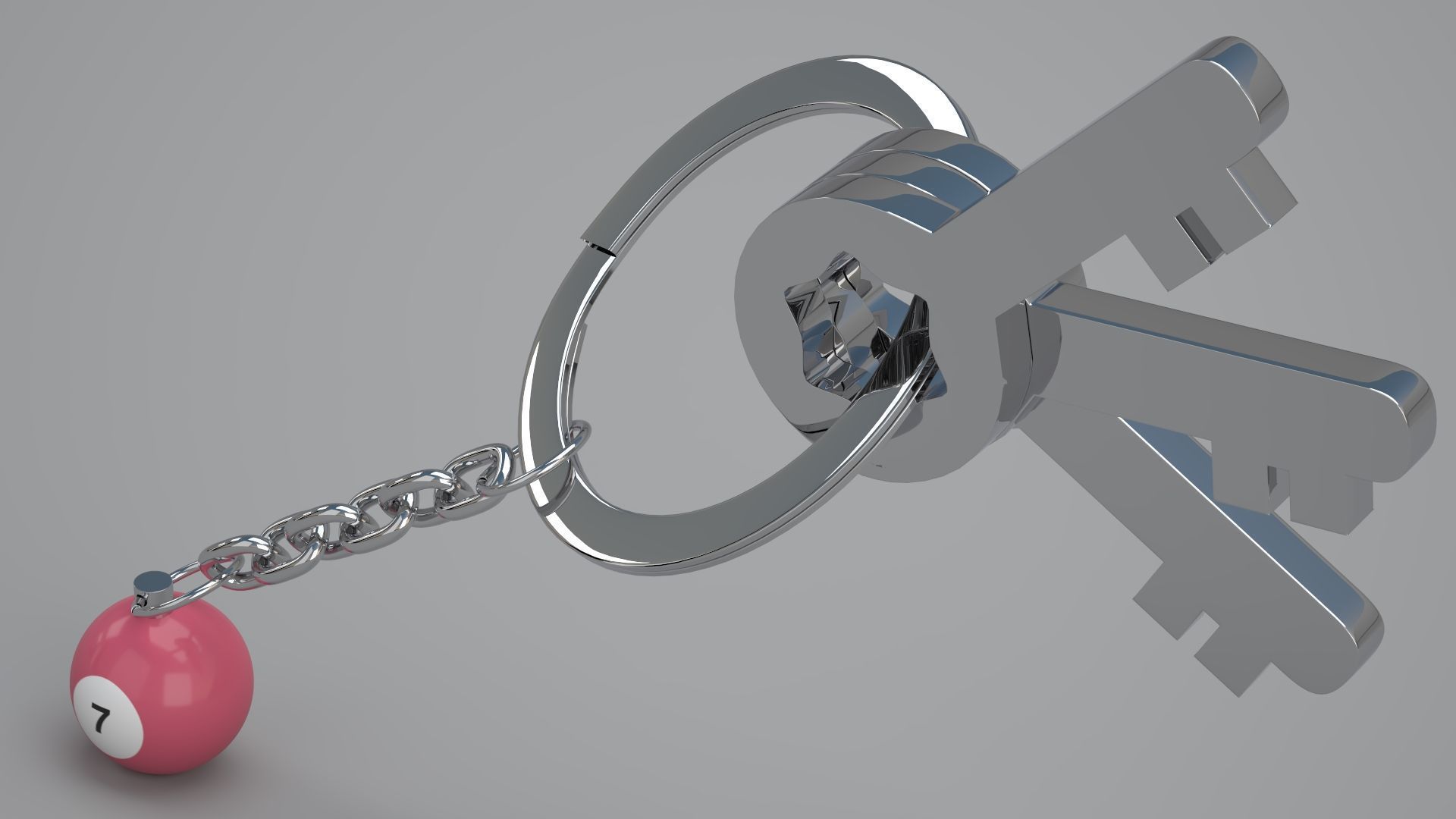 7 Pool Snooker Ball with Keychain 3D model_3