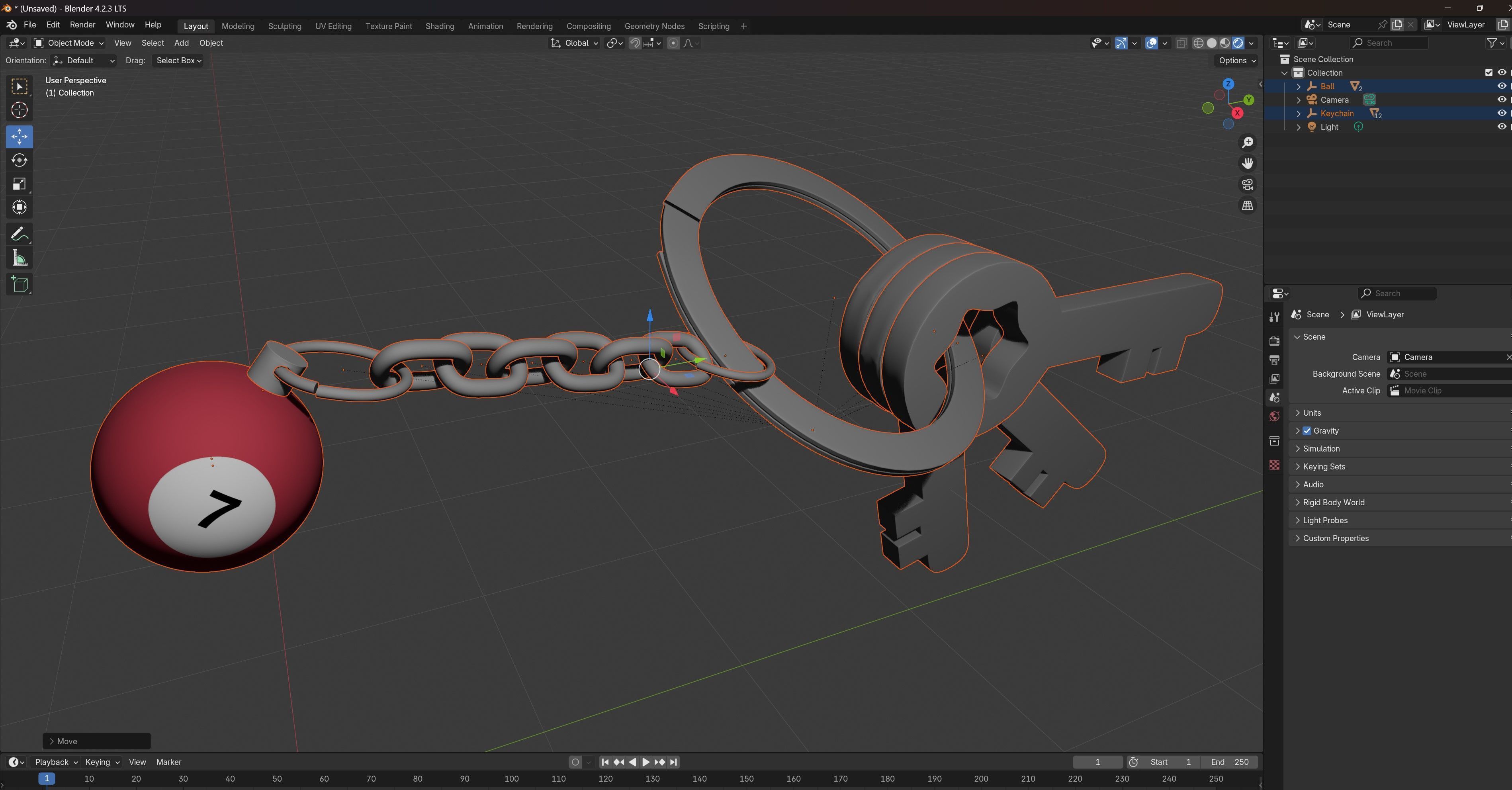 7 Pool Snooker Ball with Keychain 3D model_6