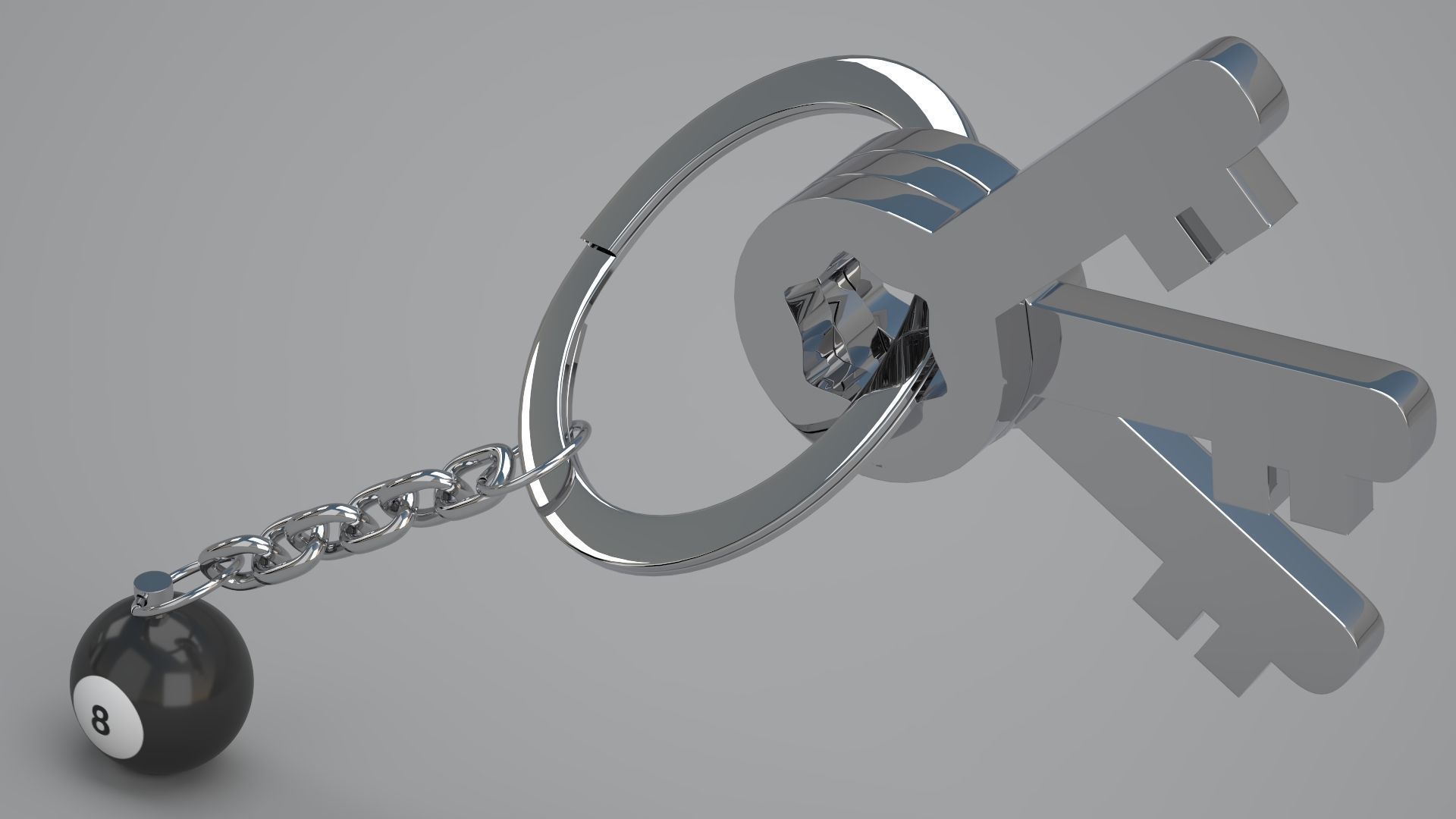 8 Snooker Ball with Keychain 3D model_3