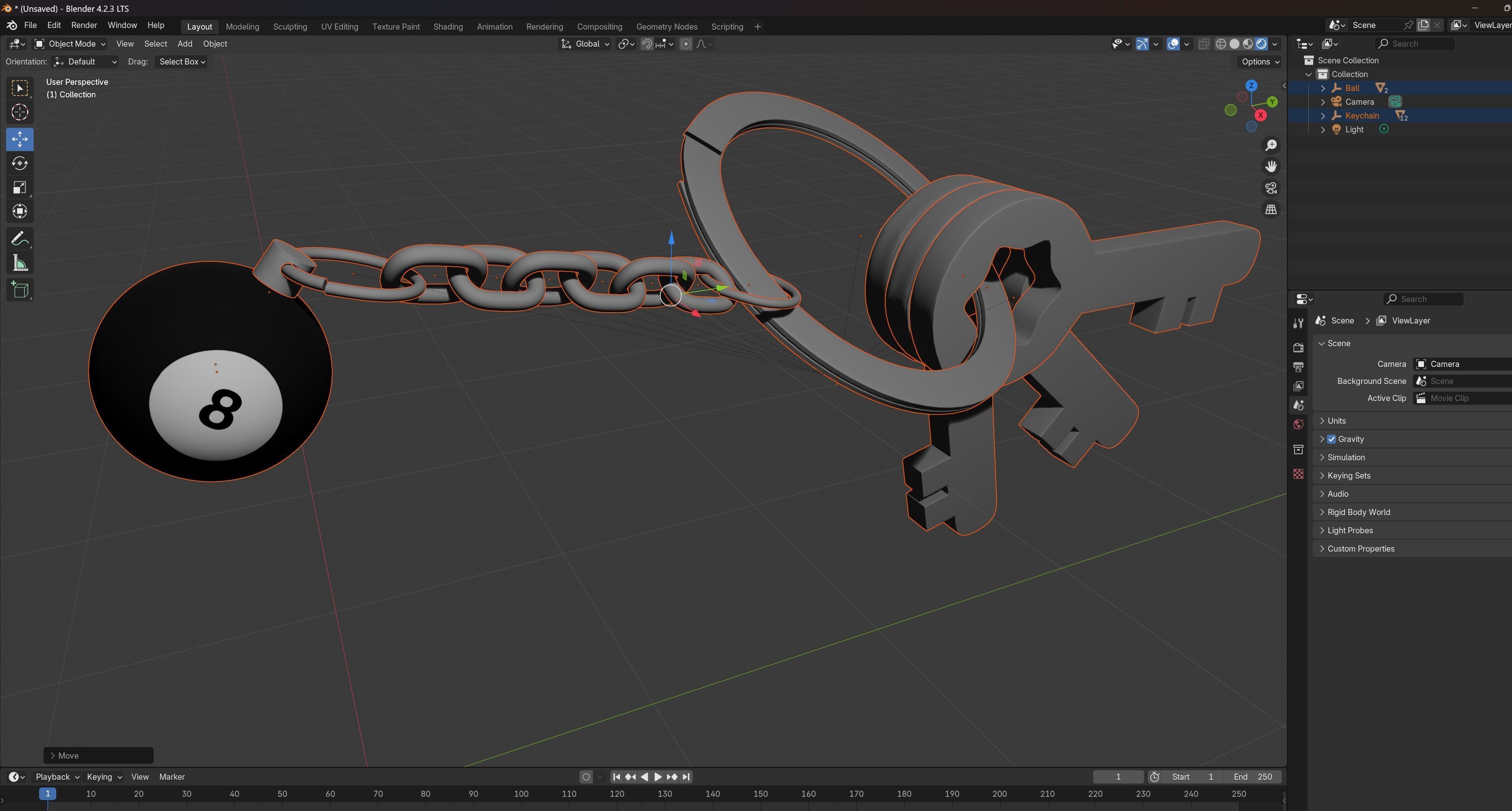 8 Snooker Ball with Keychain 3D model_6