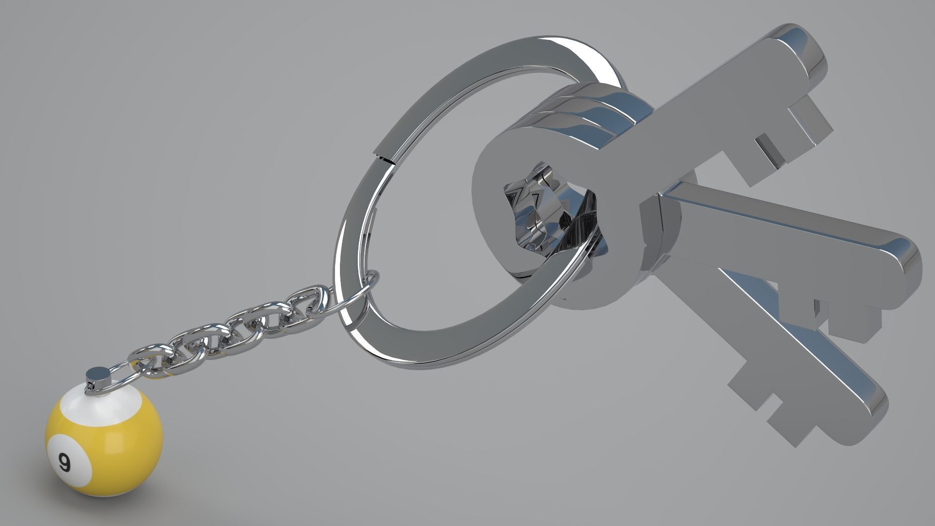 9 Snooker Ball with Keychain 3D model_3