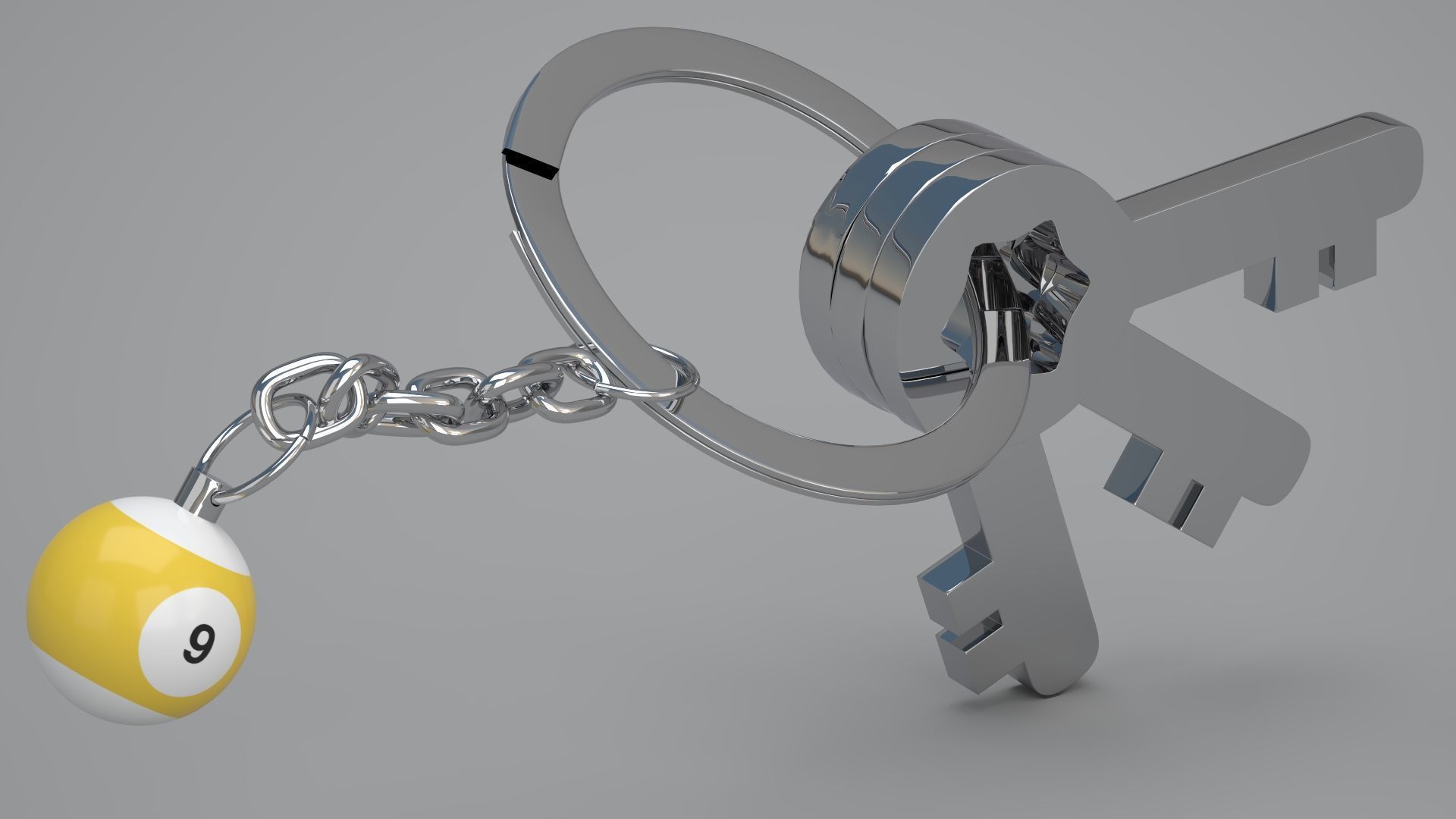 9 Snooker Ball with Keychain 3D model_2