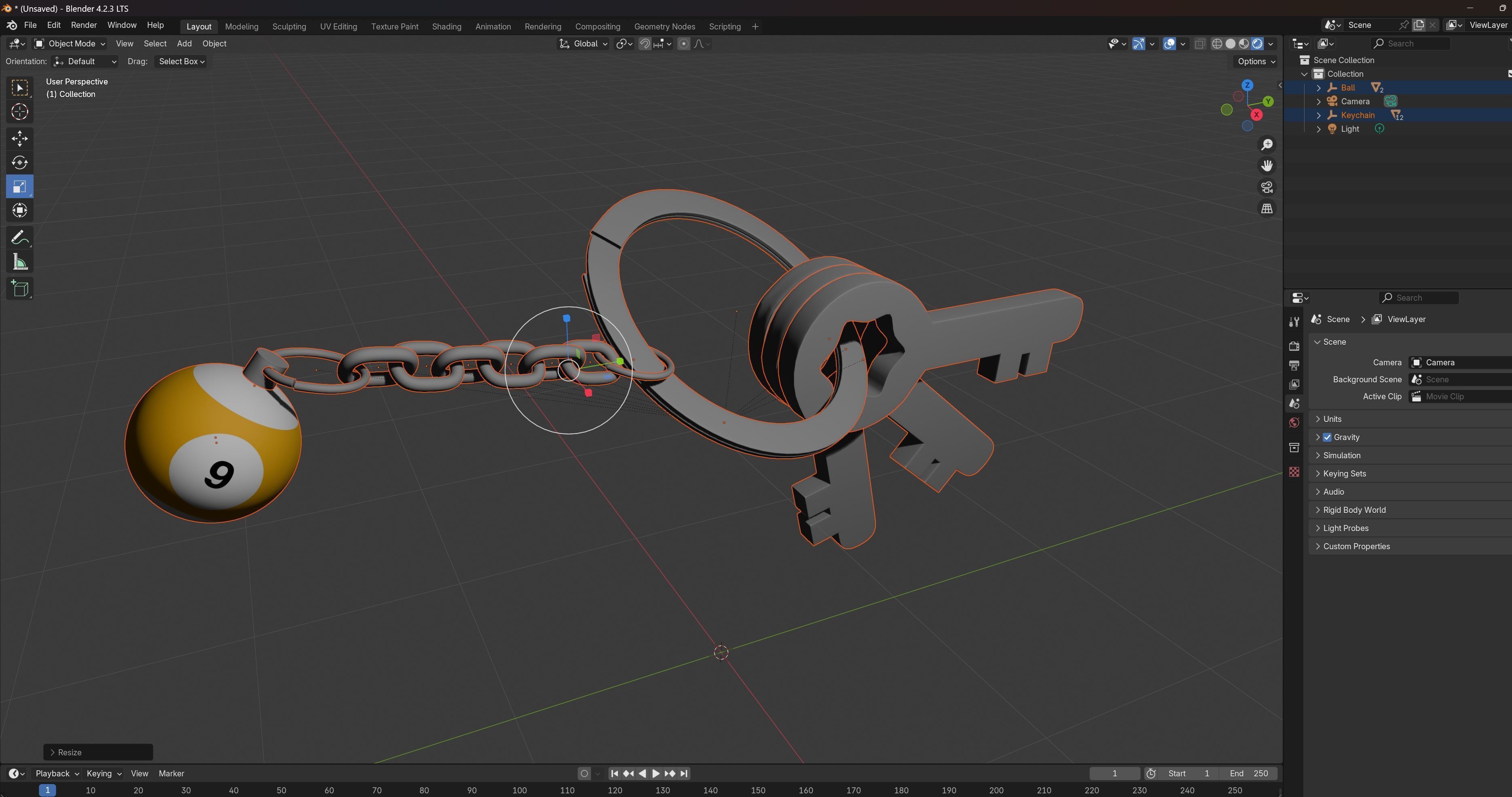 9 Snooker Ball with Keychain 3D model_6