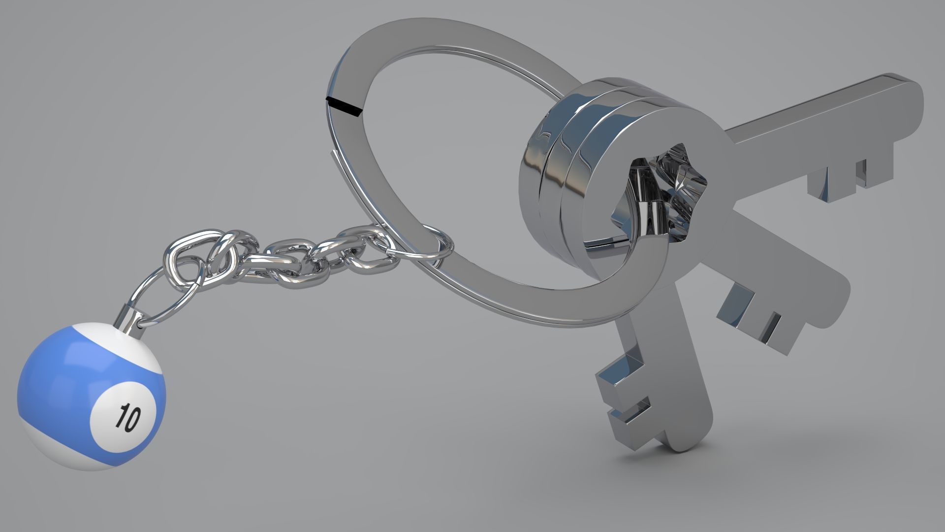 10 Snooker Ball with Keychain 3D model_2