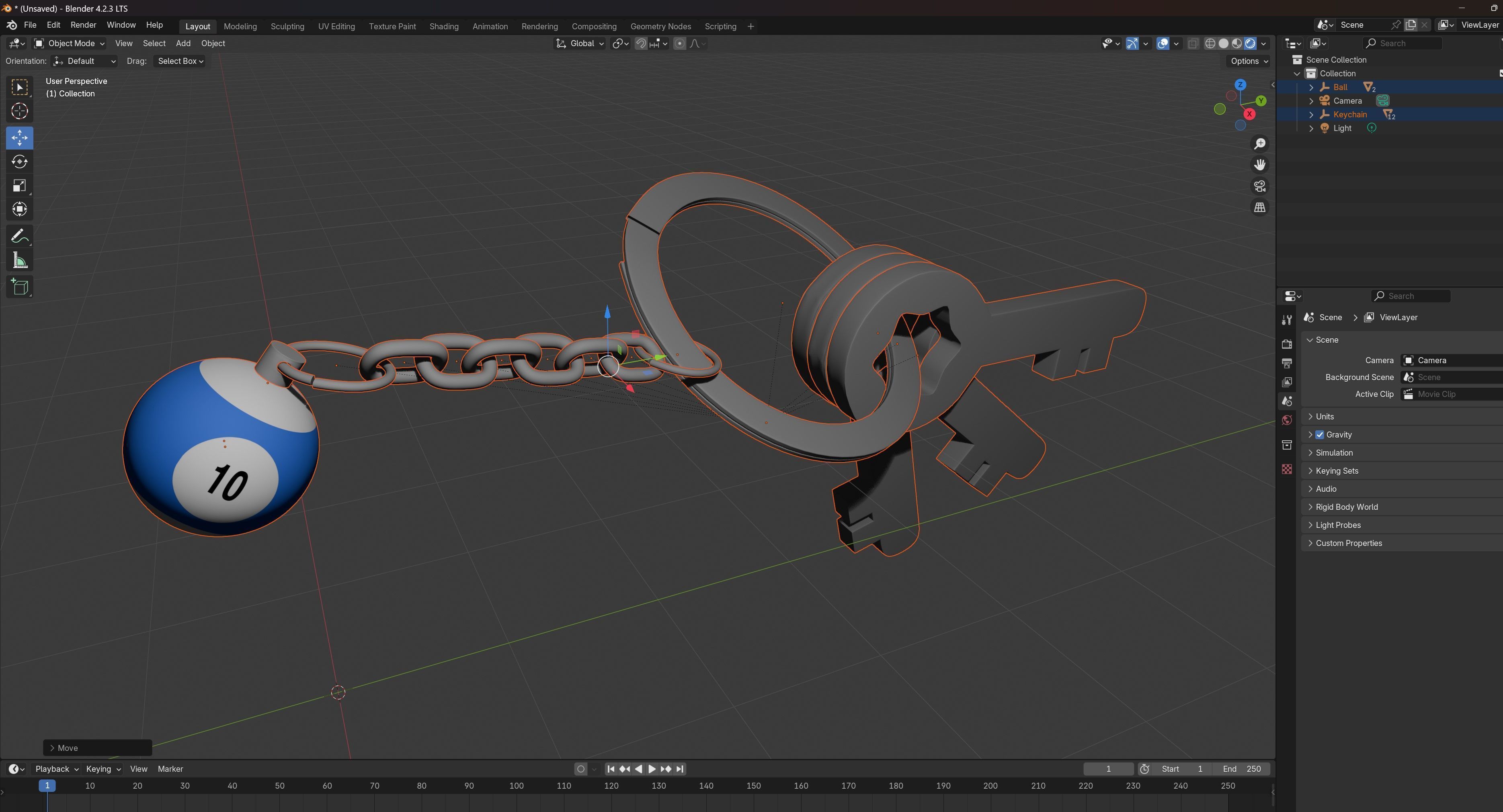 10 Snooker Ball with Keychain 3D model_6