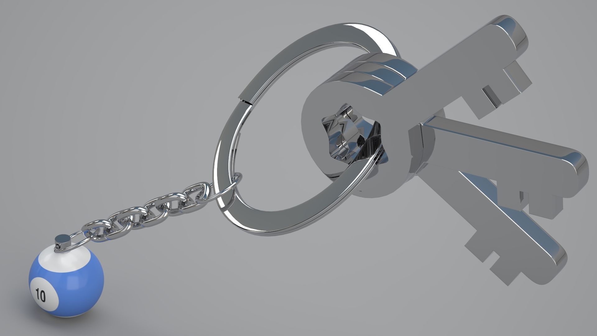 10 Snooker Ball with Keychain 3D model_3