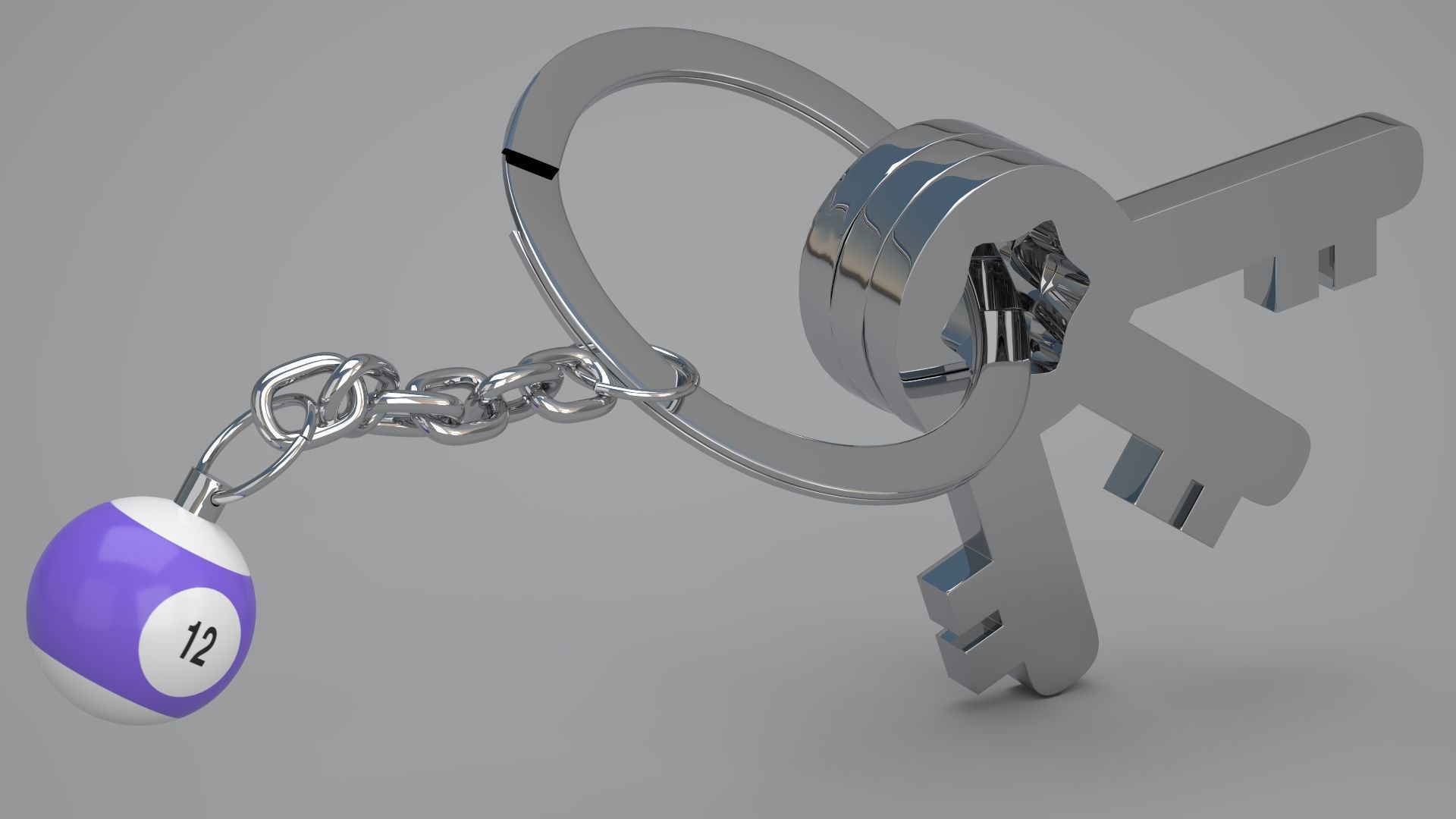 12 Snooker Ball with Keychain 3D model_2