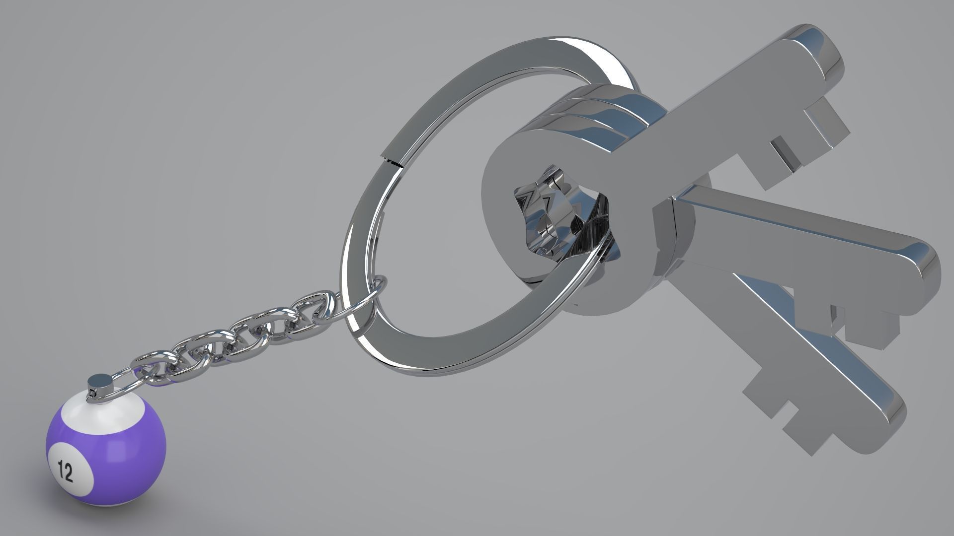 12 Snooker Ball with Keychain 3D model_3