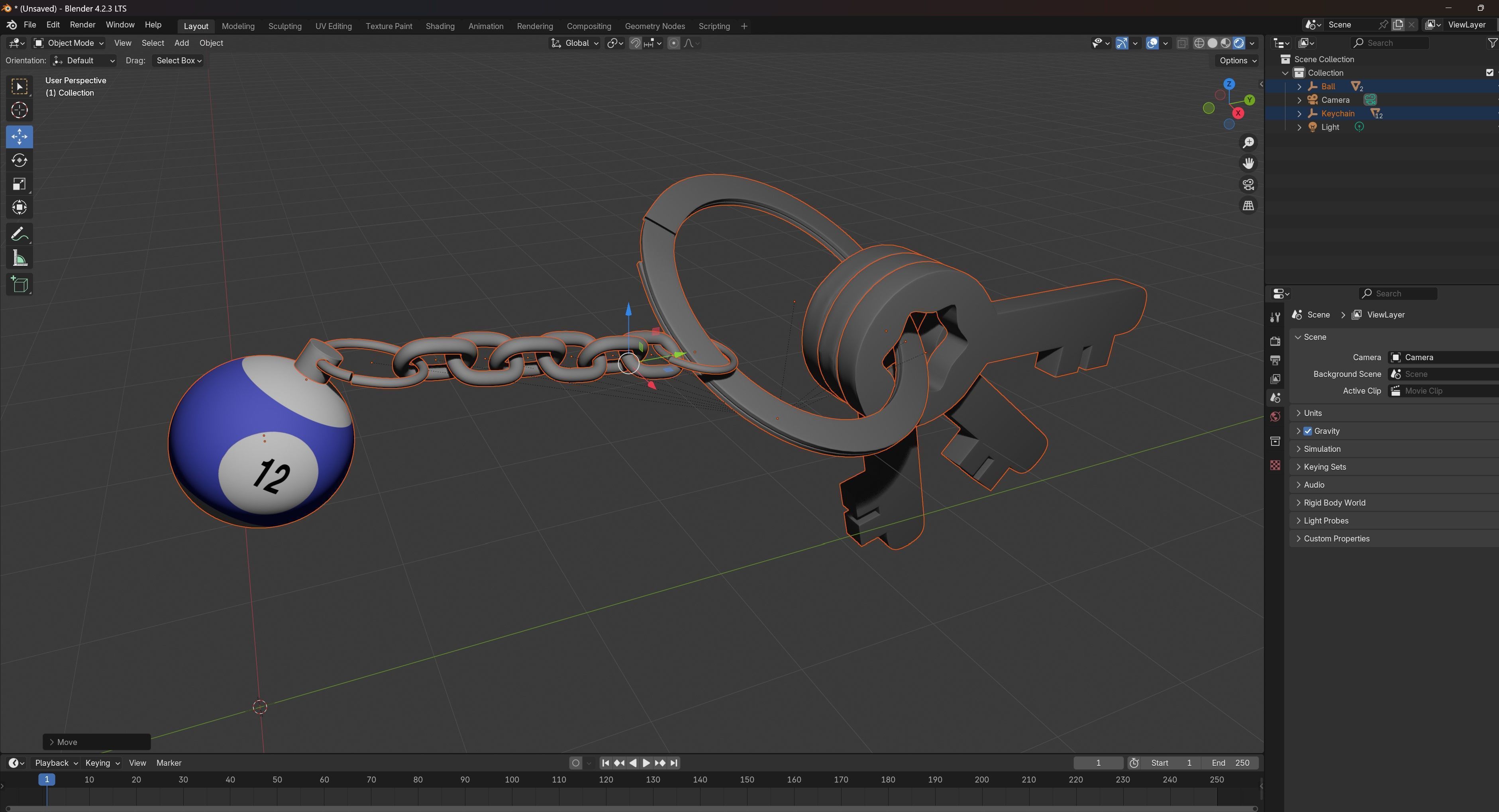 12 Snooker Ball with Keychain 3D model_6