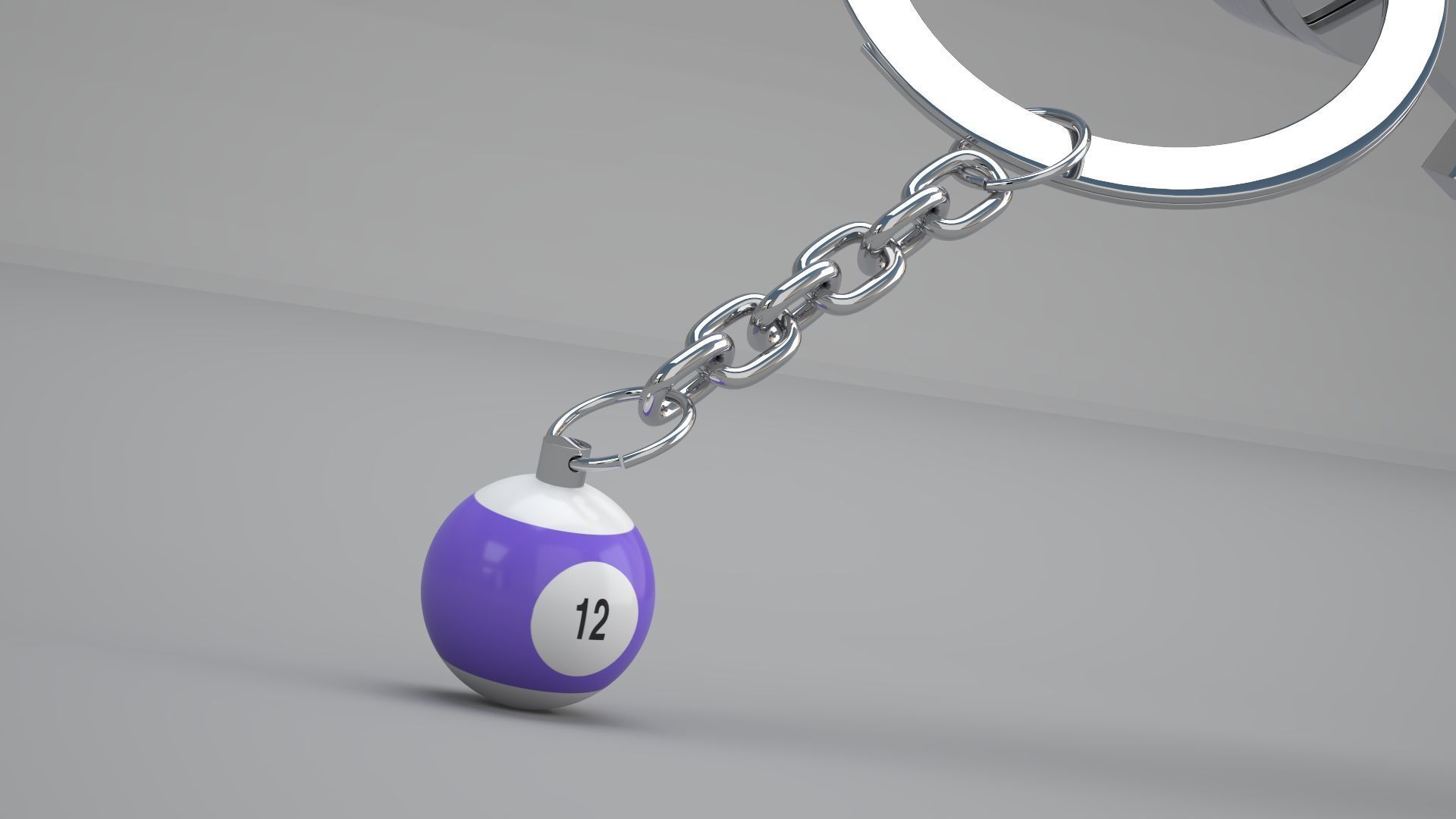 12 Snooker Ball with Keychain 3D model_5