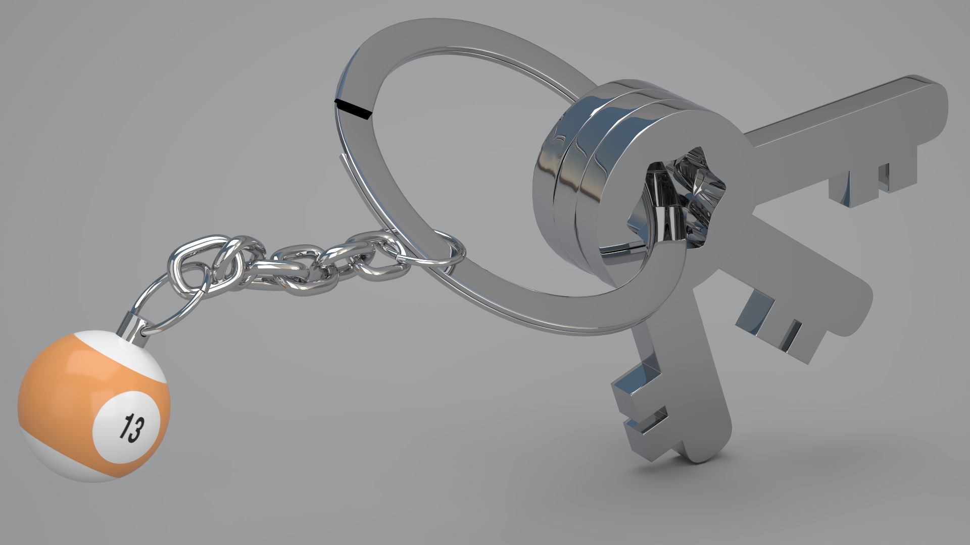 13 Snooker Ball with Keychain 3D model_2