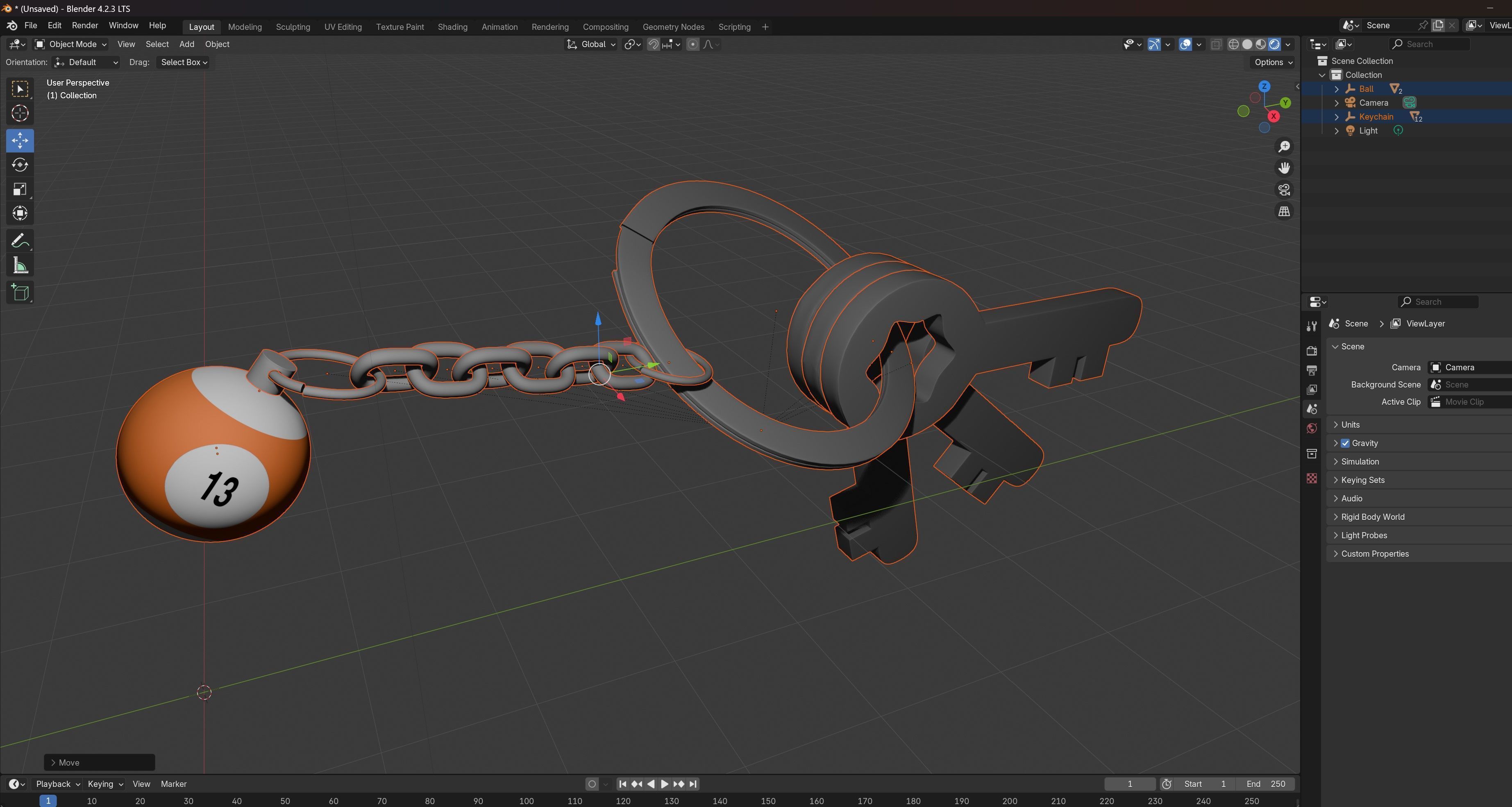 13 Snooker Ball with Keychain 3D model_6