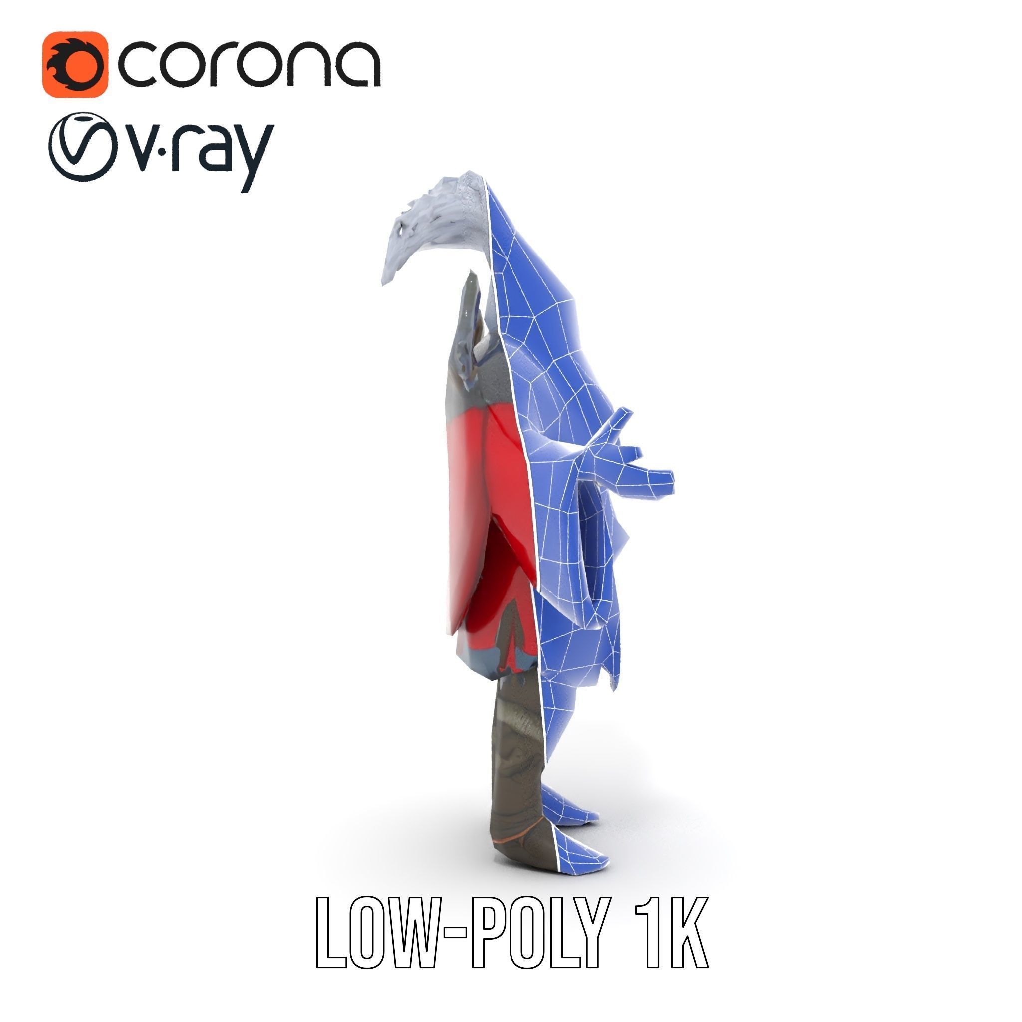 Elderly Warrior Viking Character with Antlered Cloak Rigged a... Low-poly 3D model_16