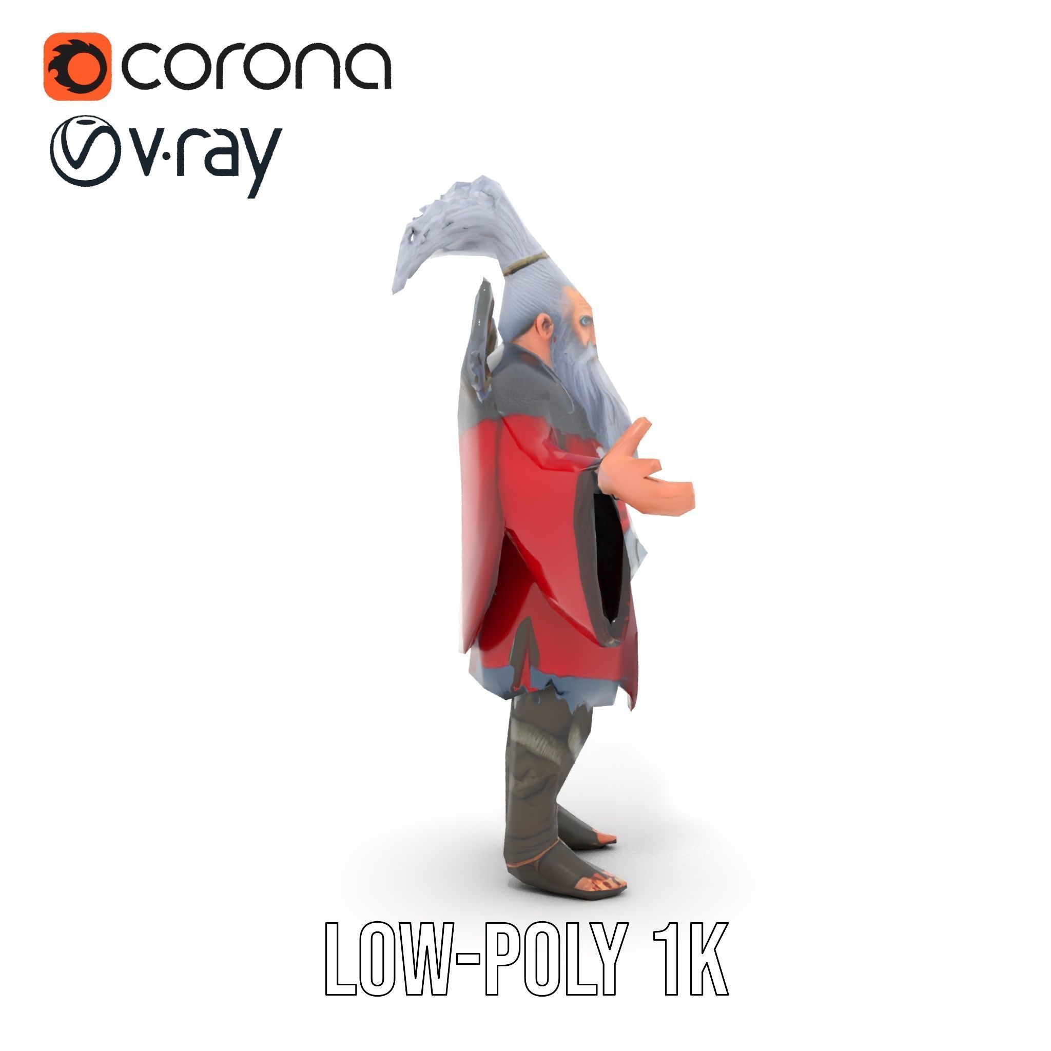 Elderly Warrior Viking Character with Antlered Cloak Rigged a... Low-poly 3D model_9