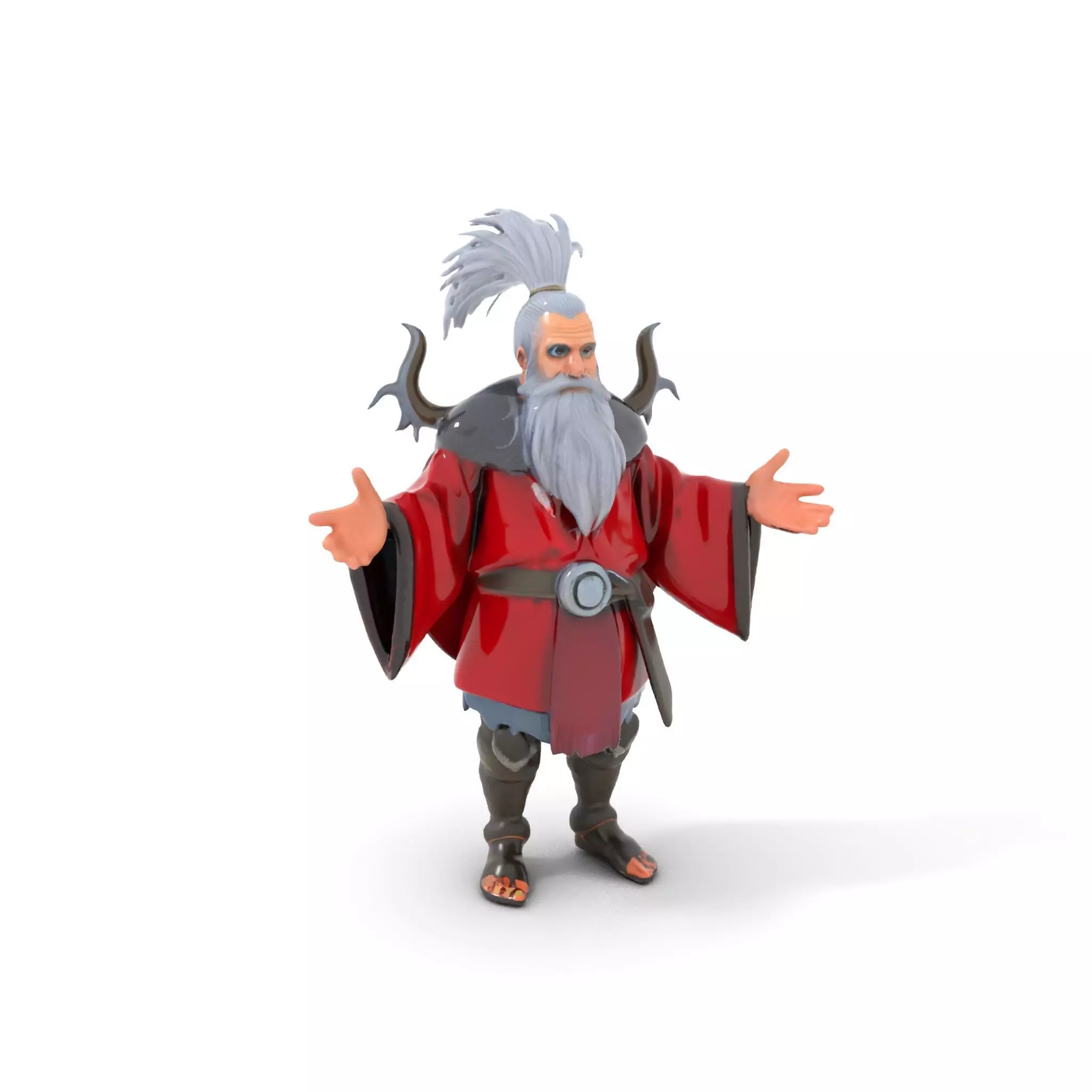 Elderly Warrior Viking Character with Antlered Cloak Rigged a... Low-poly 3D model_0