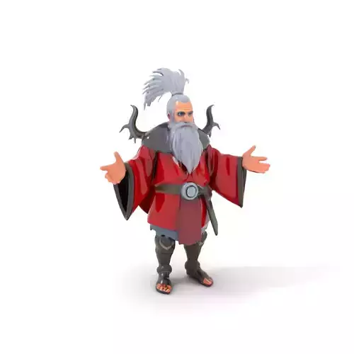 Elderly Warrior Viking Character with Antlered Cloak Rigged and Animated