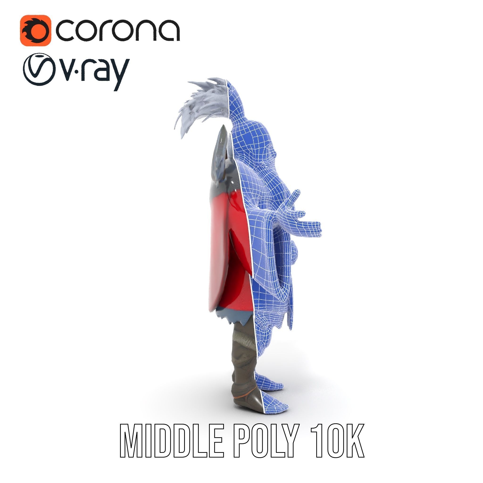 Elderly Warrior Viking Character with Antlered Cloak Rigged a... Low-poly 3D model_34