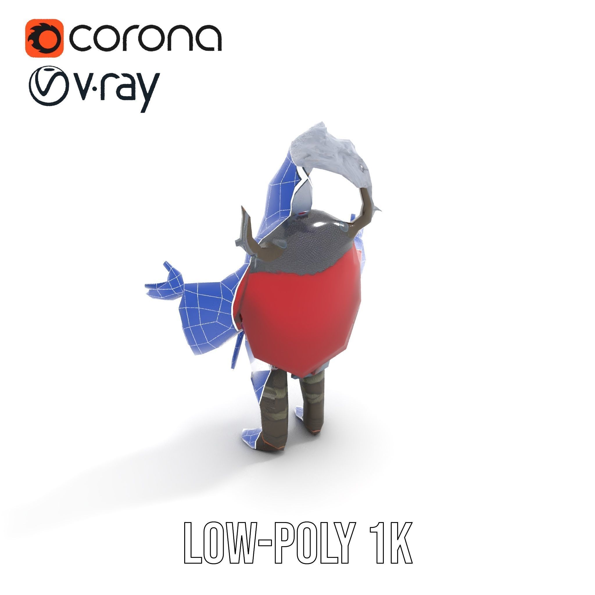 Elderly Warrior Viking Character with Antlered Cloak Rigged a... Low-poly 3D model_25