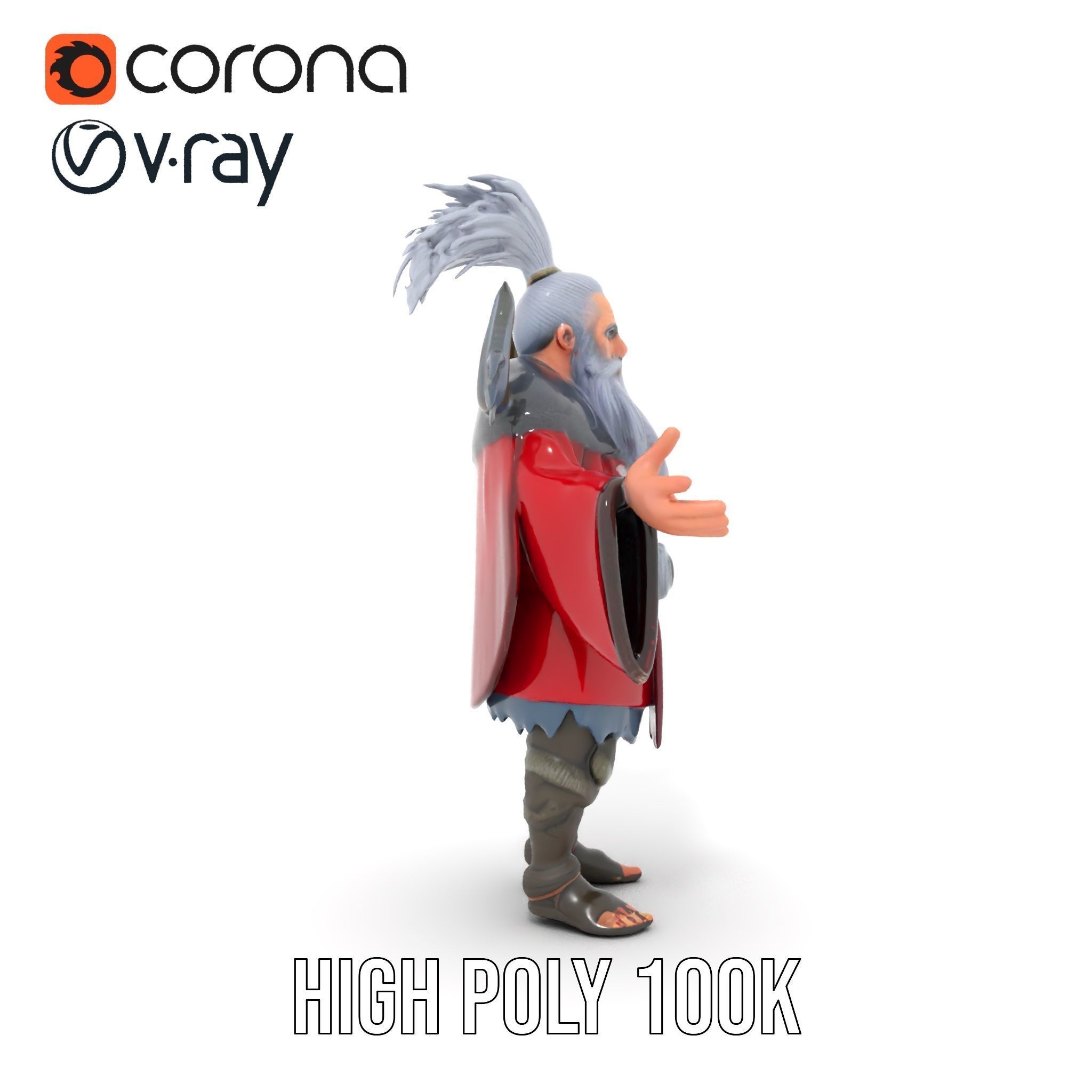 Elderly Warrior Viking Character with Antlered Cloak Rigged a... Low-poly 3D model_20