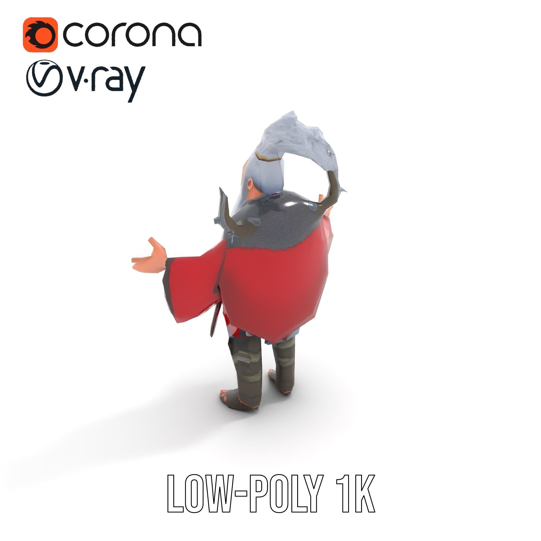 Elderly Warrior Viking Character with Antlered Cloak Rigged a... Low-poly 3D model_14