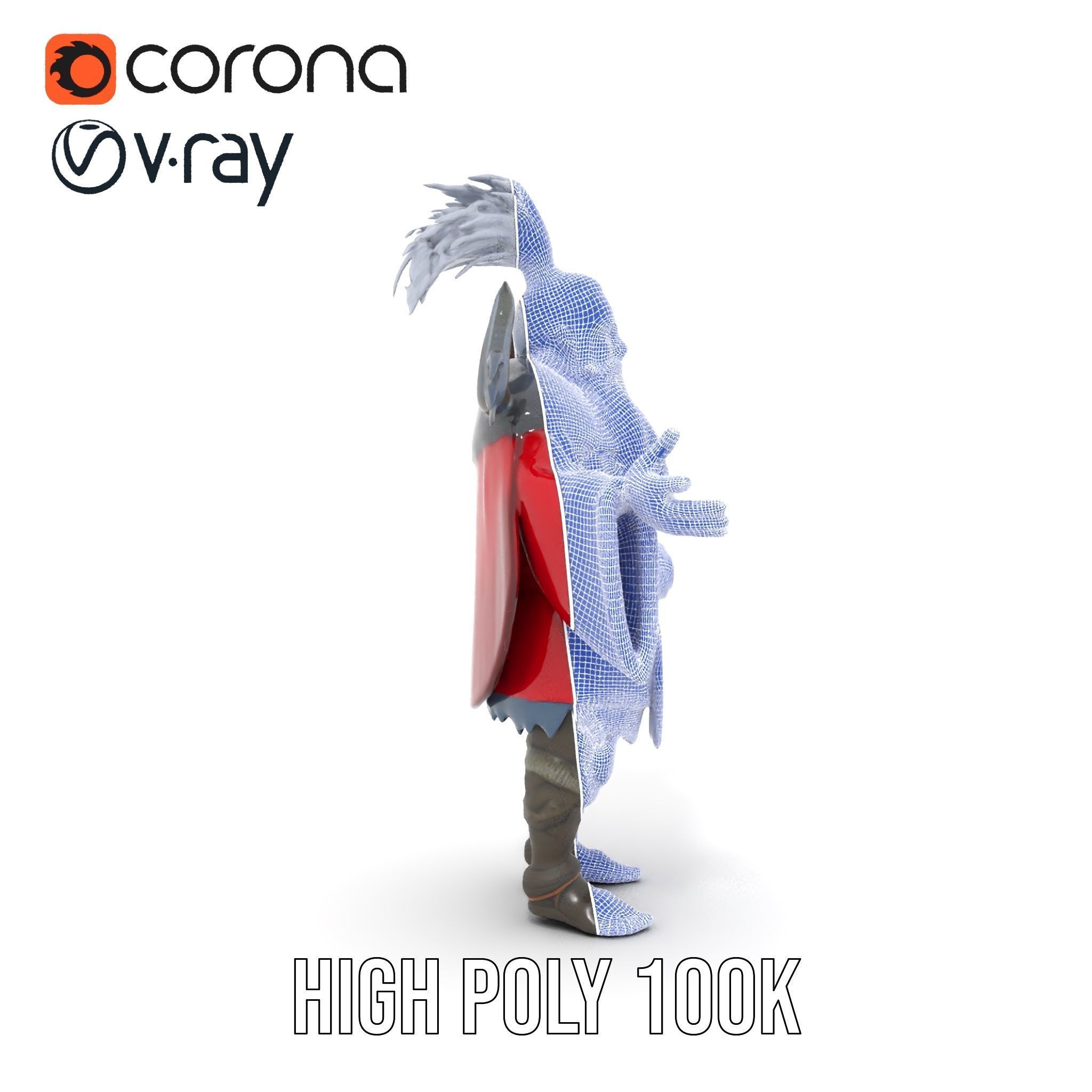 Elderly Warrior Viking Character with Antlered Cloak Rigged a... Low-poly 3D model_36