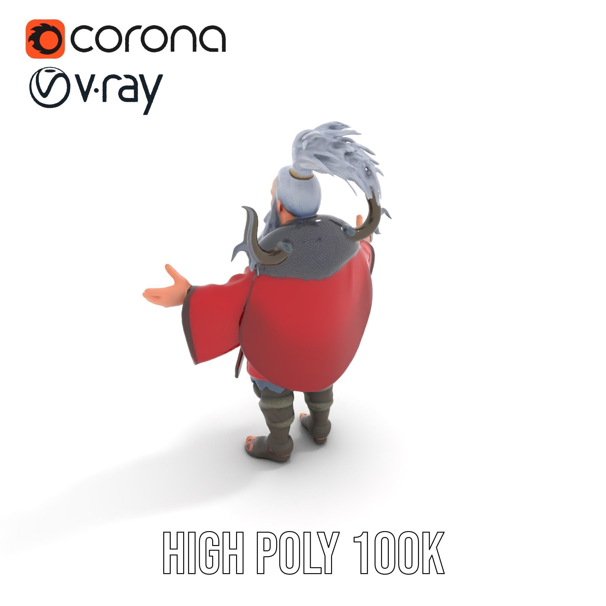 Elderly Warrior Viking Character with Antlered Cloak Rigged a... Low-poly 3D model_23