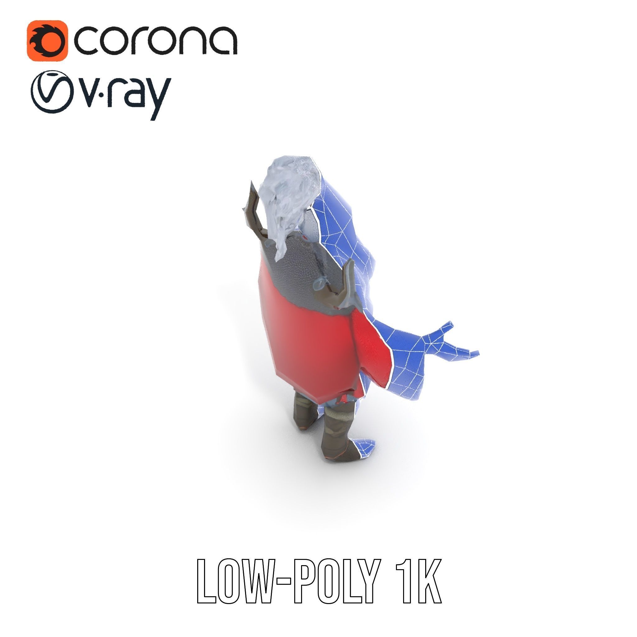 Elderly Warrior Viking Character with Antlered Cloak Rigged a... Low-poly 3D model_11