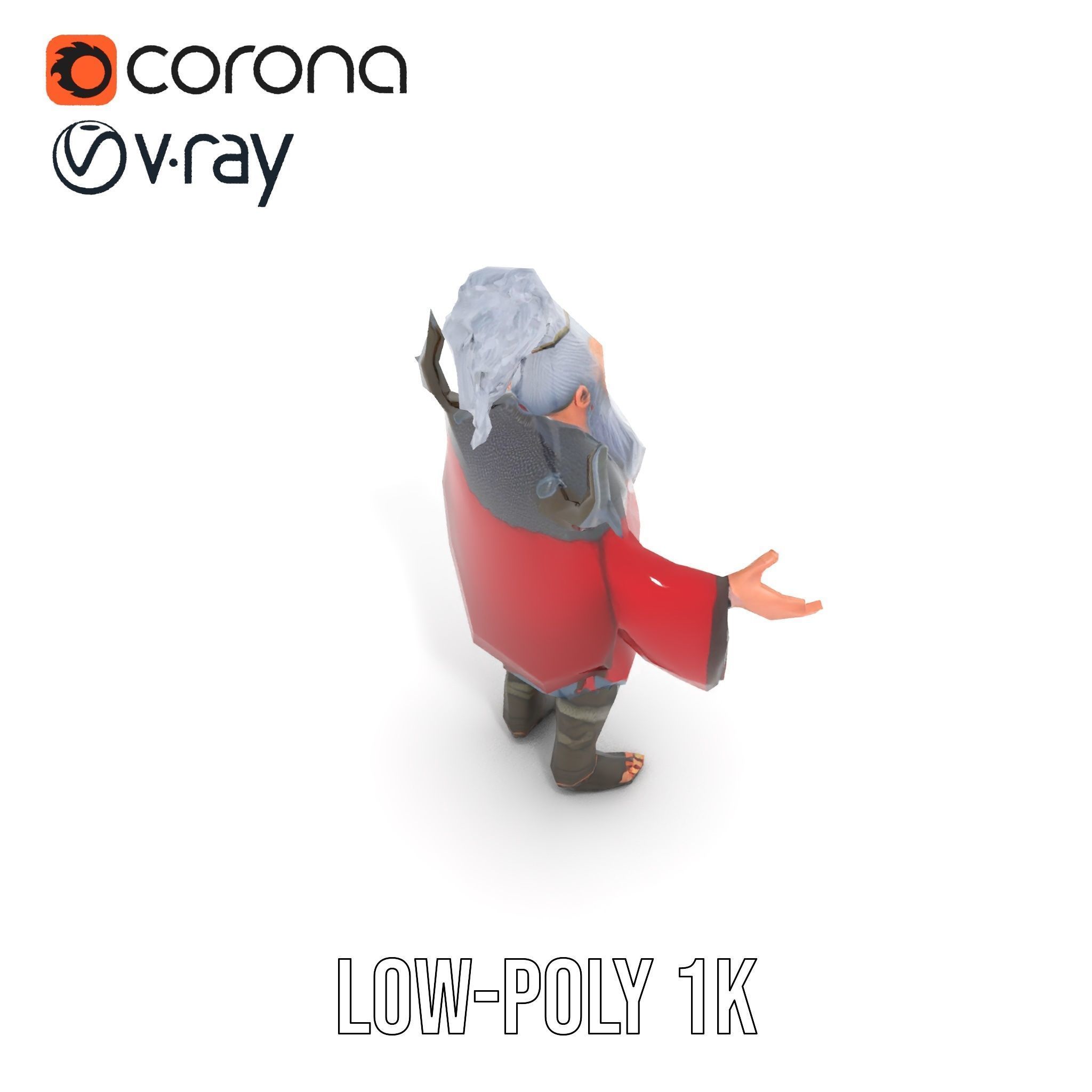 Elderly Warrior Viking Character with Antlered Cloak Rigged a... Low-poly 3D model_7