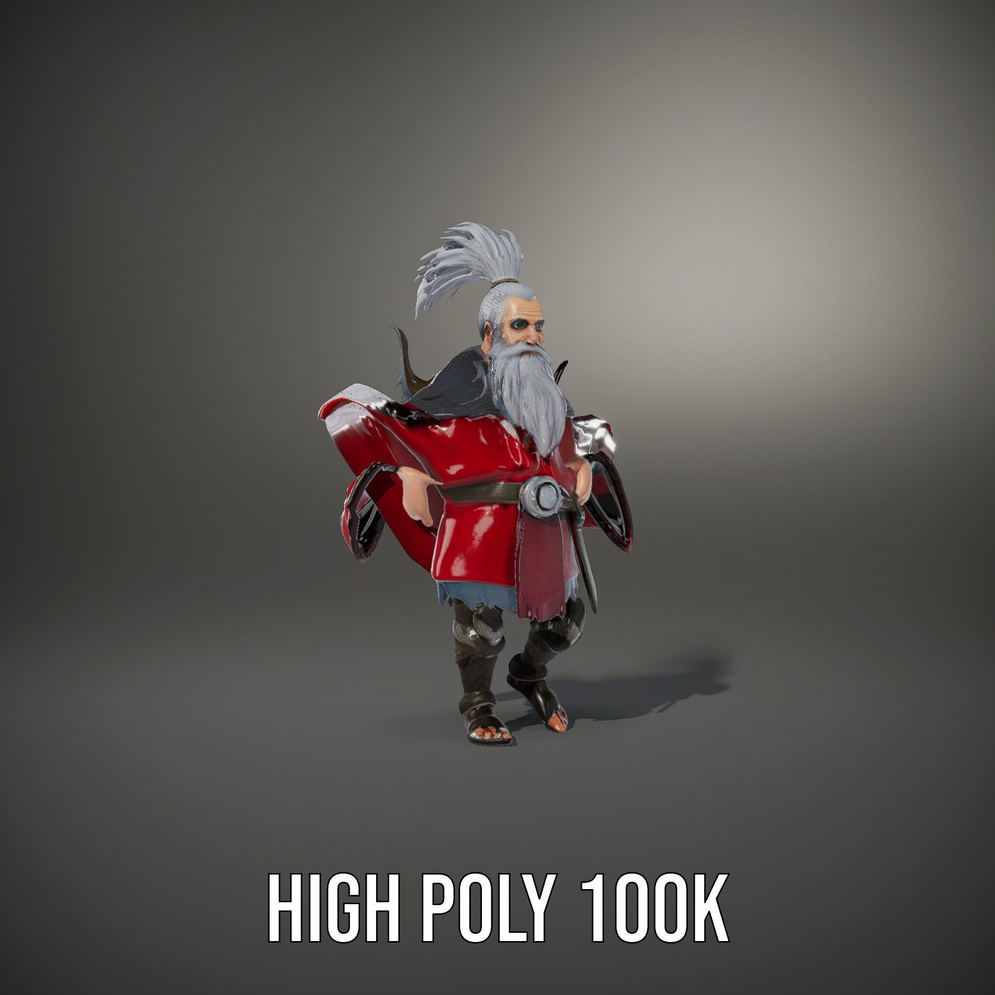 Elderly Warrior Viking Character with Antlered Cloak Rigged a... Low-poly 3D model_8