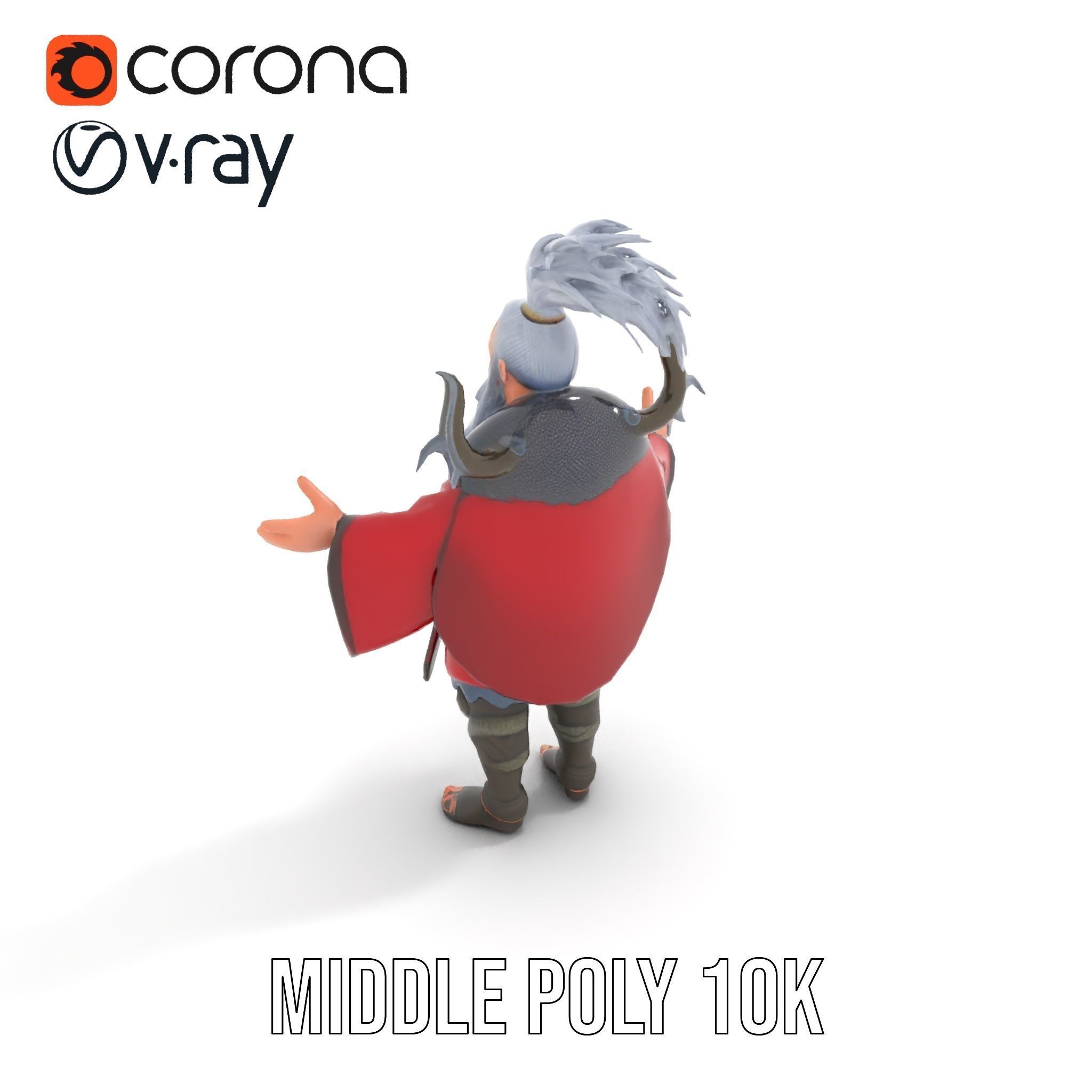 Elderly Warrior Viking Character with Antlered Cloak Rigged a... Low-poly 3D model_13