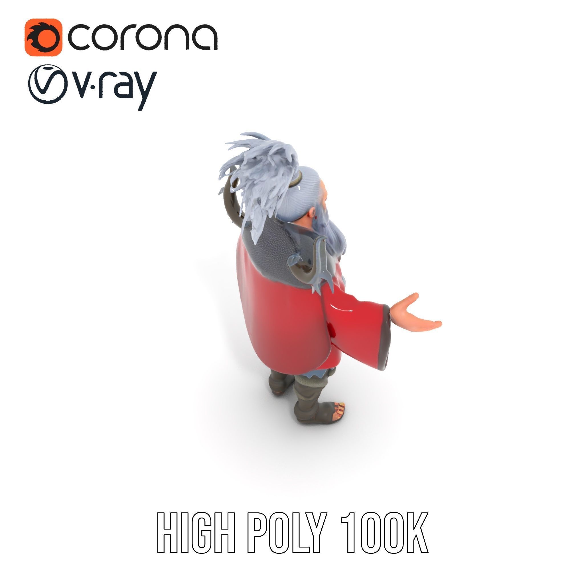 Elderly Warrior Viking Character with Antlered Cloak Rigged a... Low-poly 3D model_17