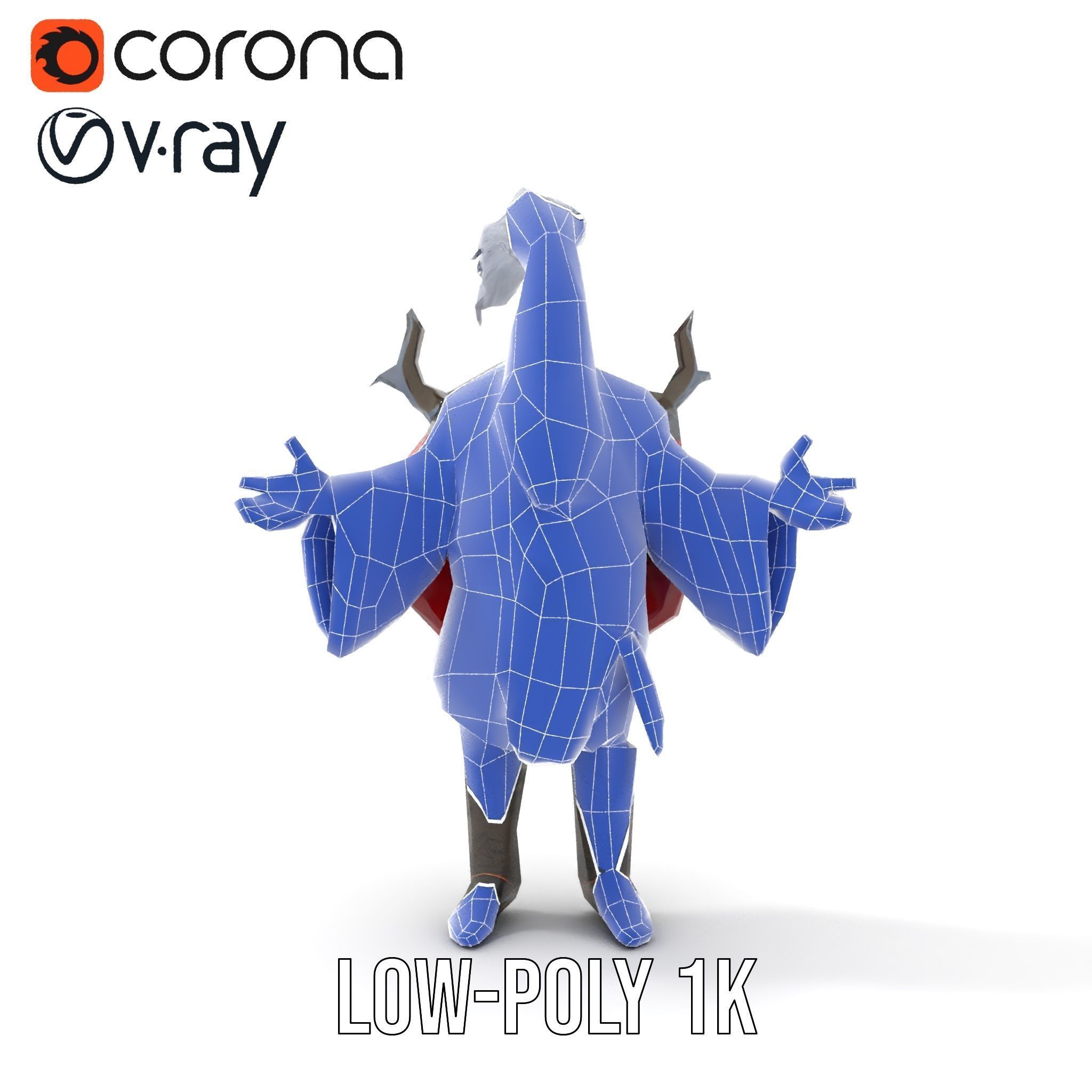 Elderly Warrior Viking Character with Antlered Cloak Rigged a... Low-poly 3D model_27