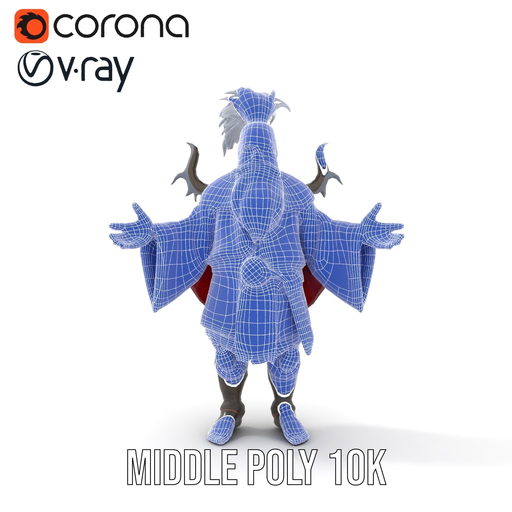 Elderly Warrior Viking Character with Antlered Cloak Rigged a... Low-poly 3D model_29
