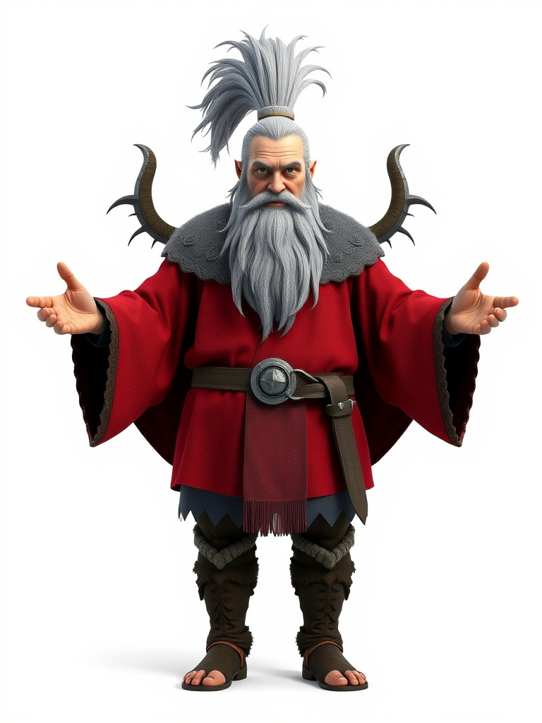 Elderly Warrior Viking Character with Antlered Cloak Rigged a... Low-poly 3D model_2
