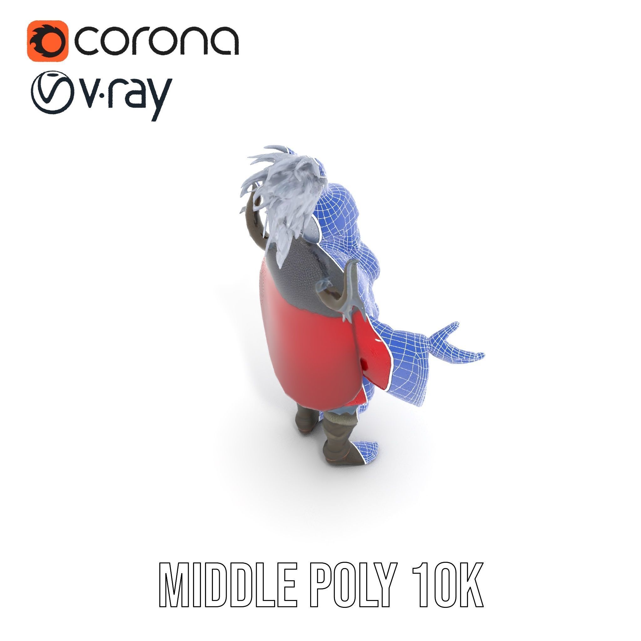 Elderly Warrior Viking Character with Antlered Cloak Rigged a... Low-poly 3D model_26