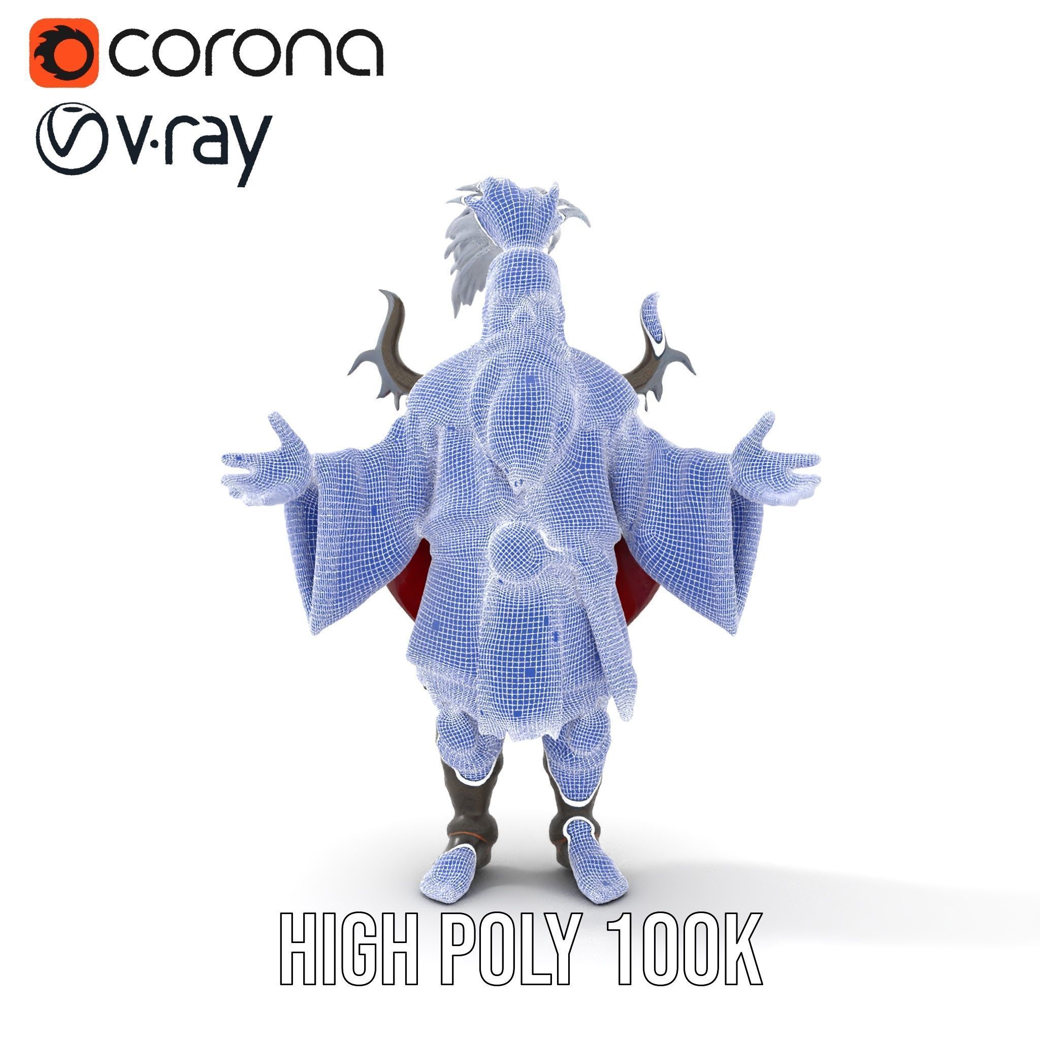 Elderly Warrior Viking Character with Antlered Cloak Rigged a... Low-poly 3D model_35