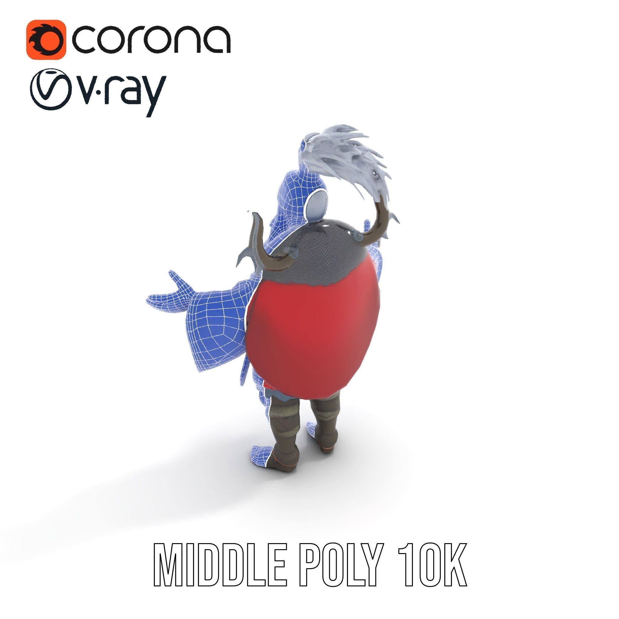 Elderly Warrior Viking Character with Antlered Cloak Rigged a... Low-poly 3D model_24