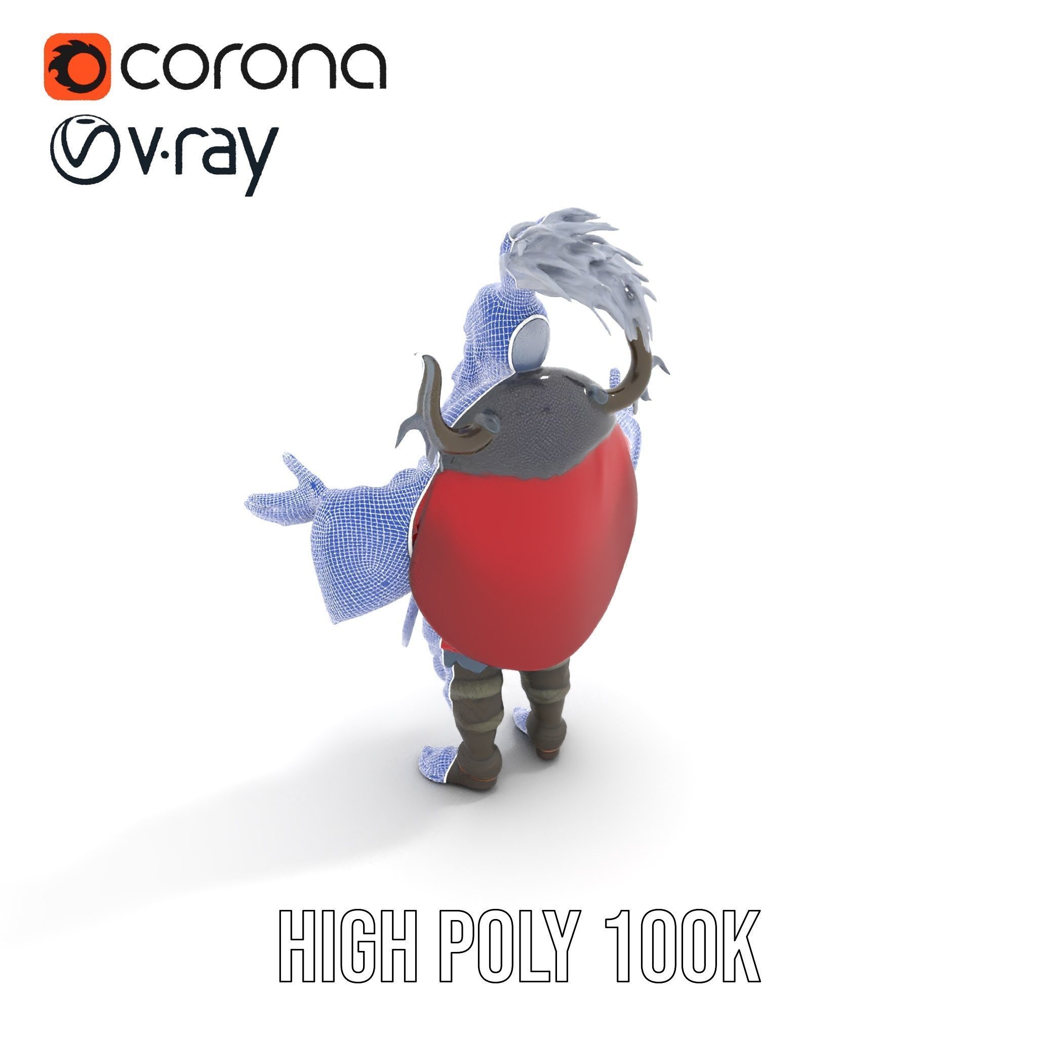 Elderly Warrior Viking Character with Antlered Cloak Rigged a... Low-poly 3D model_33